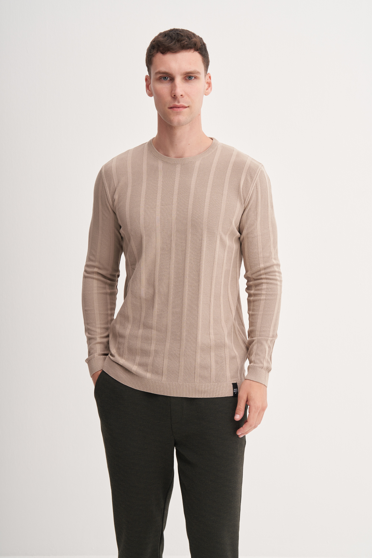 Slim Fit Viskon Kumaş Premium Bisiklet Yaka Kazak-33085