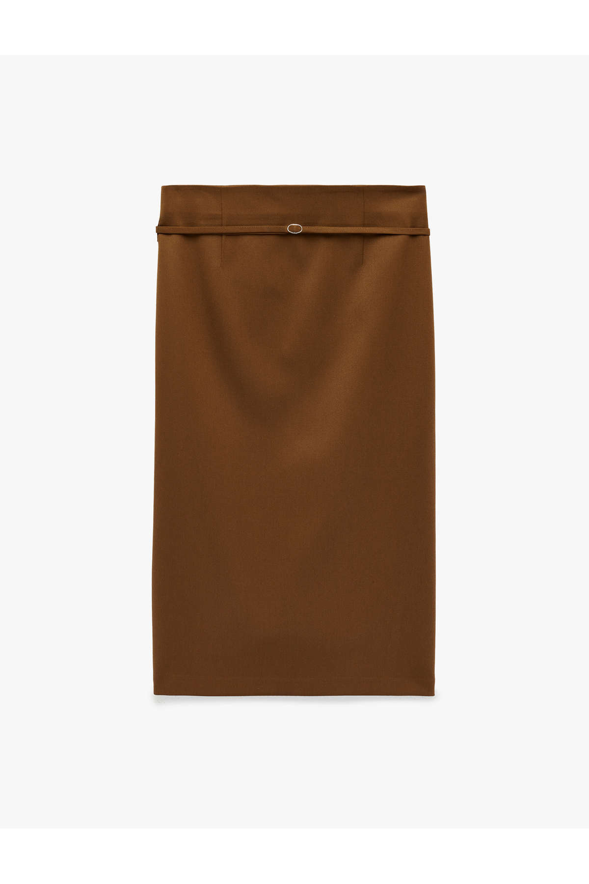 Slim Fit Yırtmaçlı Kemer Detaylı Midi Kalem Etek