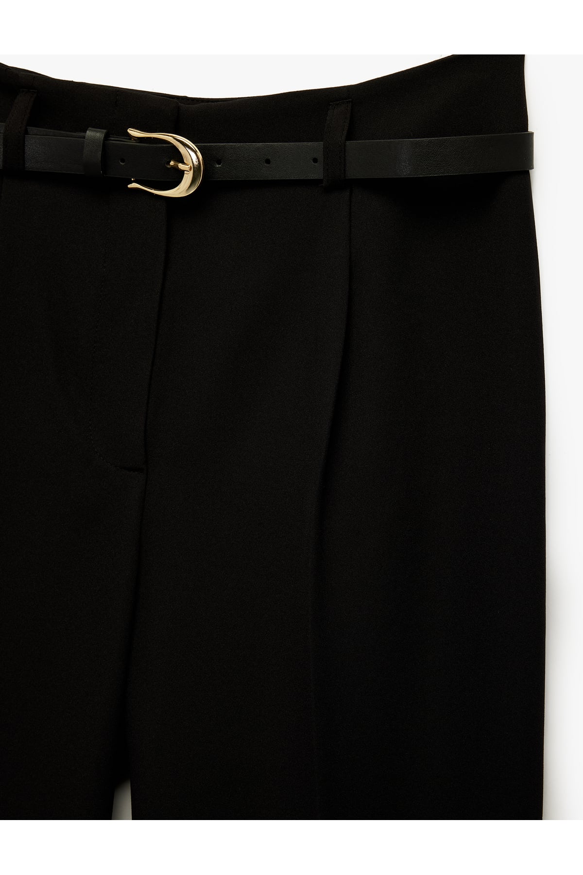 Slim Fit Yüksek Bel Kemerli Cigarette Kumaş Pantolon