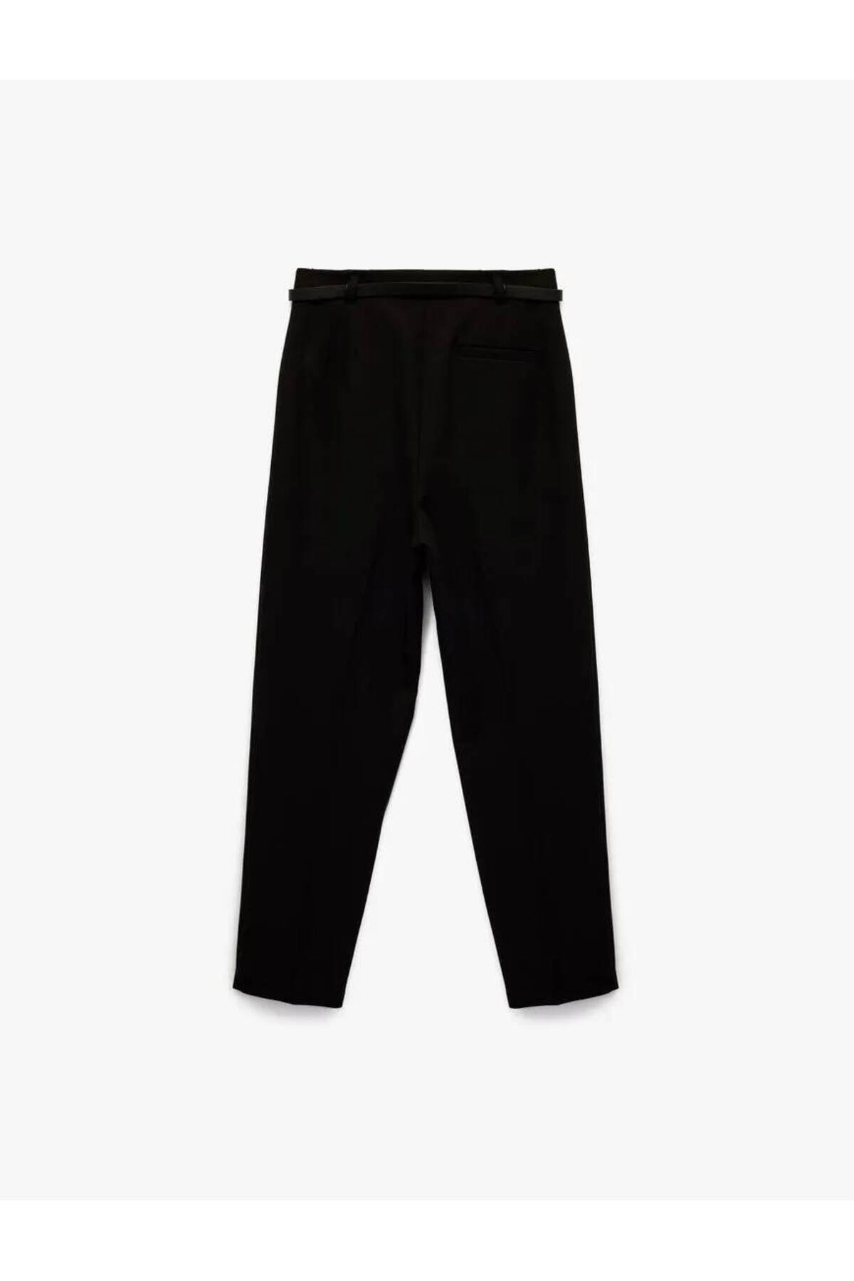 Slim Fit Yüksek Bel Kemerli Cigarette Kumaş Pantolon