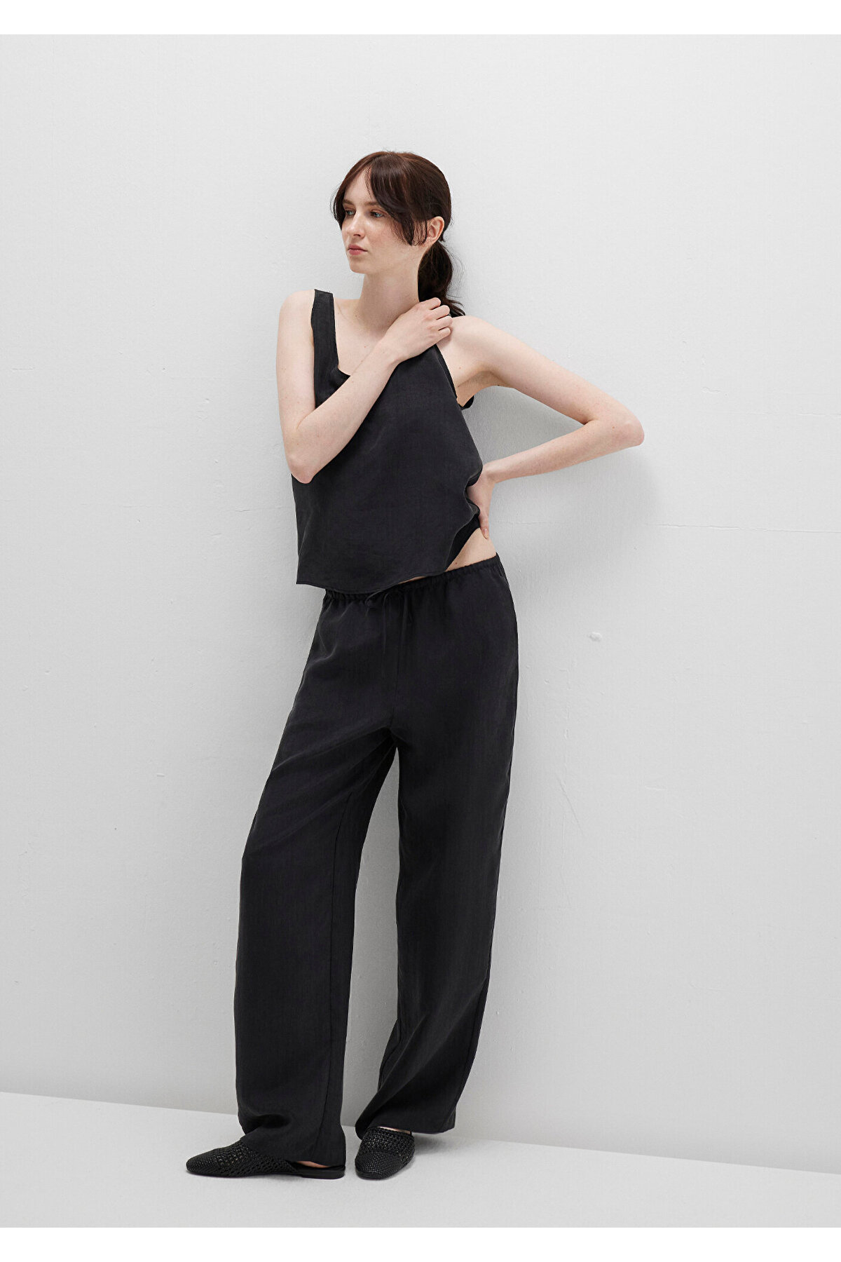 Soft-Premium Beli Bağcıklı Antrasit Liyosel Pantolon 1011023-70087