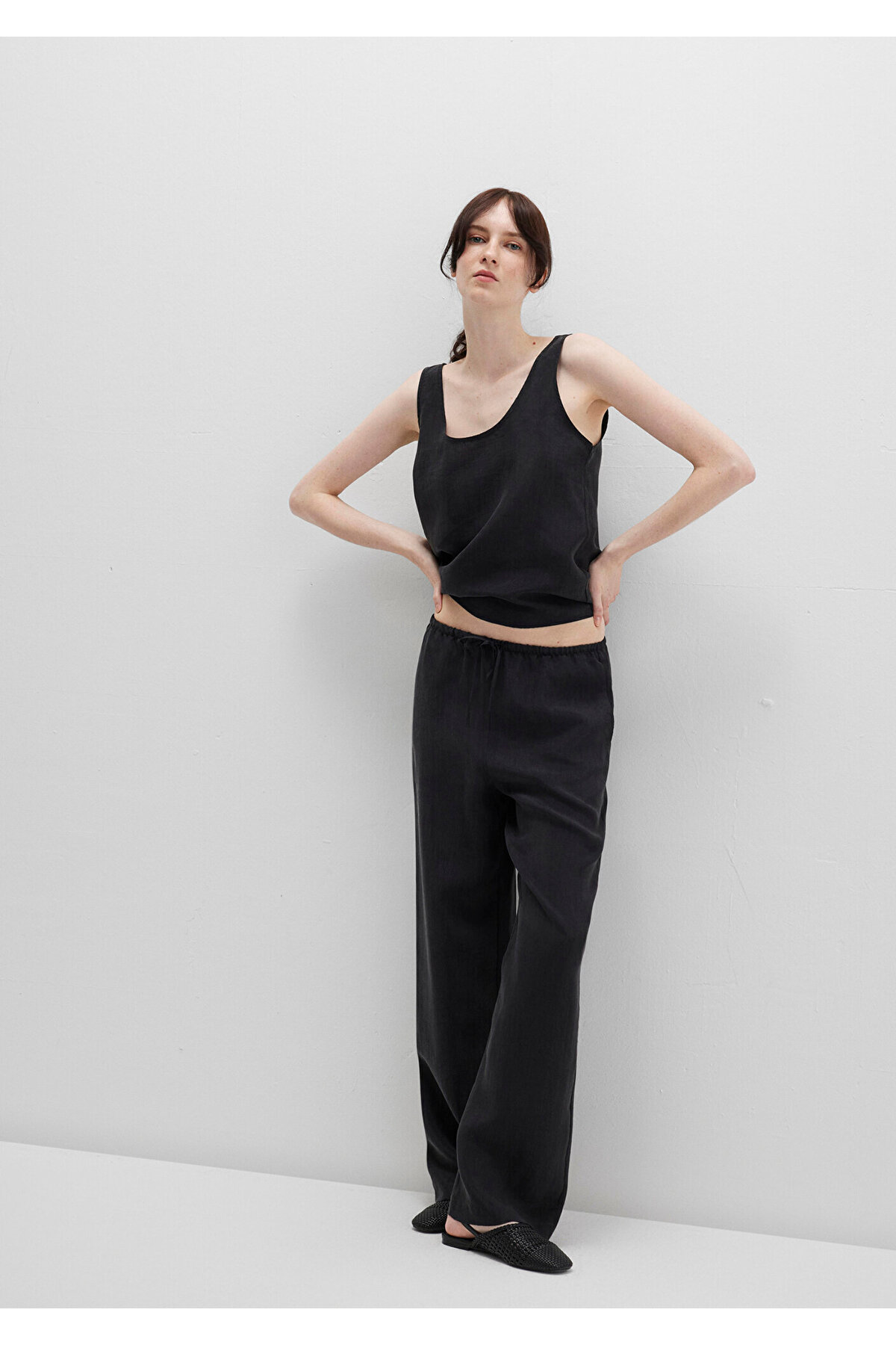 Soft-Premium Beli Bağcıklı Antrasit Liyosel Pantolon 1011023-70087