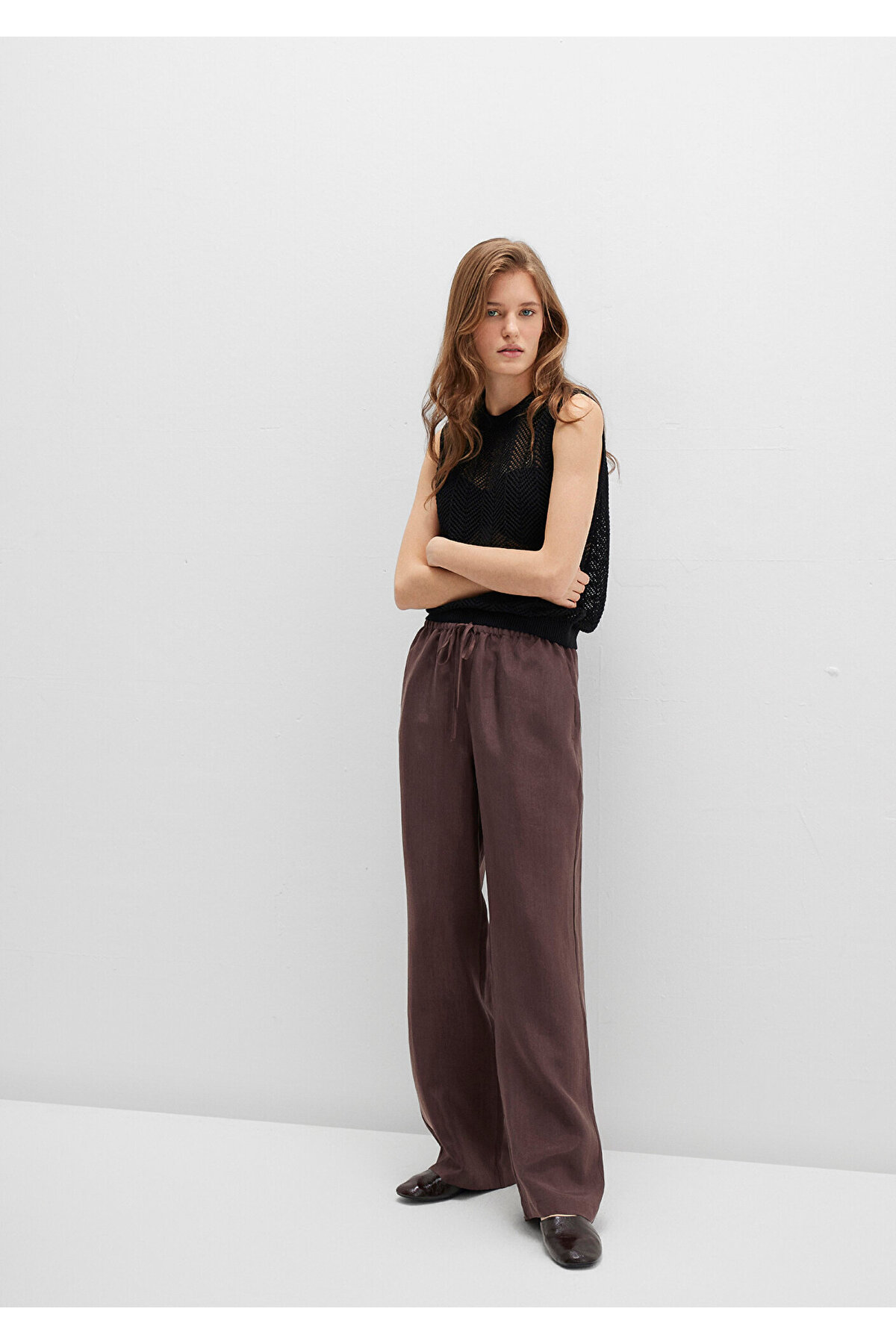 Soft-Premium Beli Bağcıklı Kahverengi Liyosel Pantolon 1011023-70259