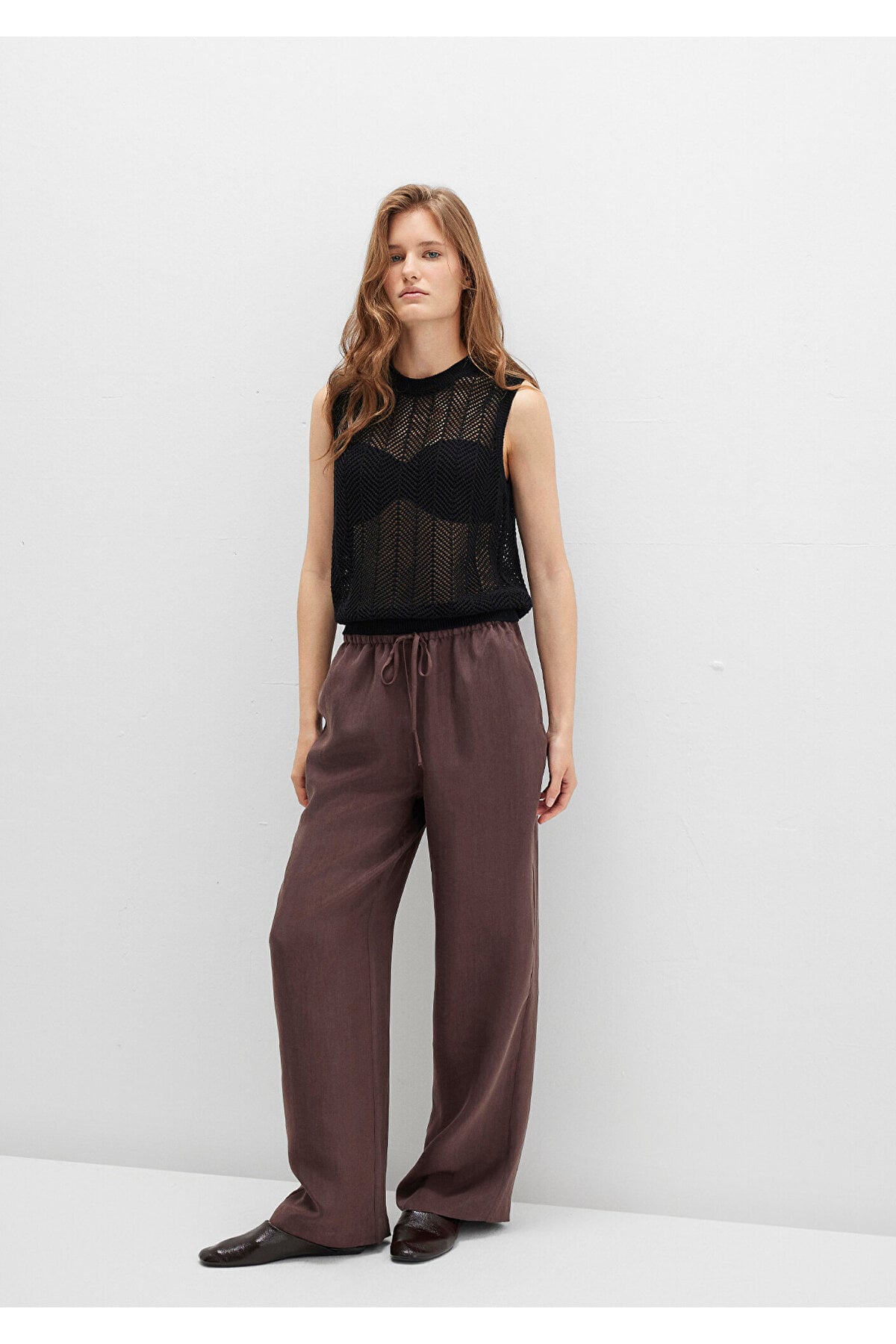 Soft-Premium Beli Bağcıklı Kahverengi Liyosel Pantolon 1011023-70259