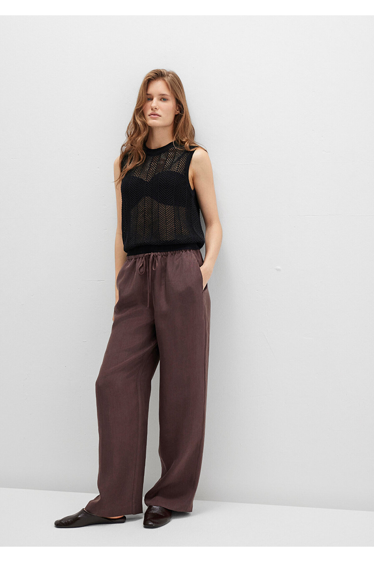 Soft-Premium Beli Bağcıklı Kahverengi Liyosel Pantolon 1011023-70259