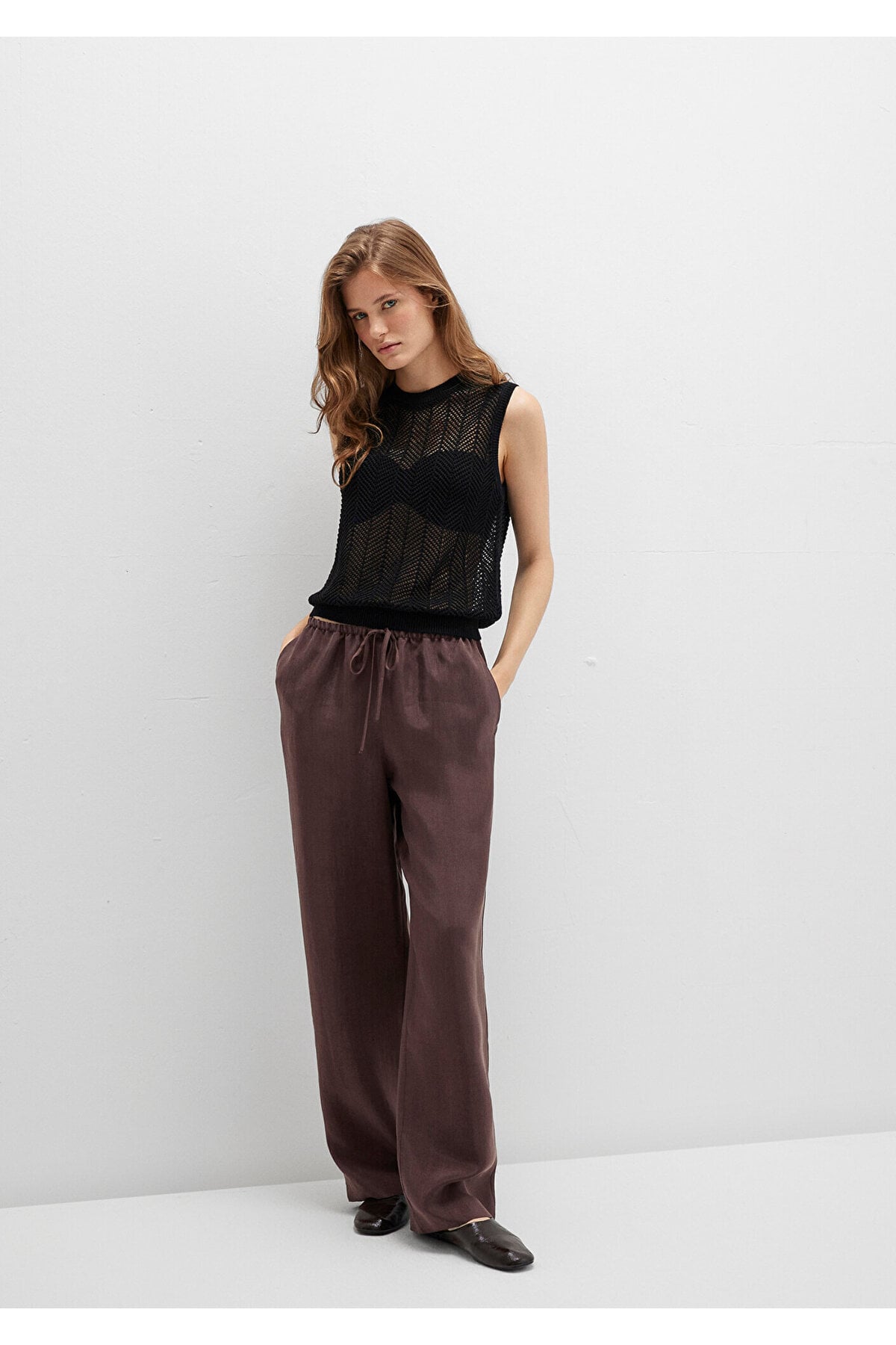 Soft-Premium Beli Bağcıklı Kahverengi Liyosel Pantolon 1011023-70259