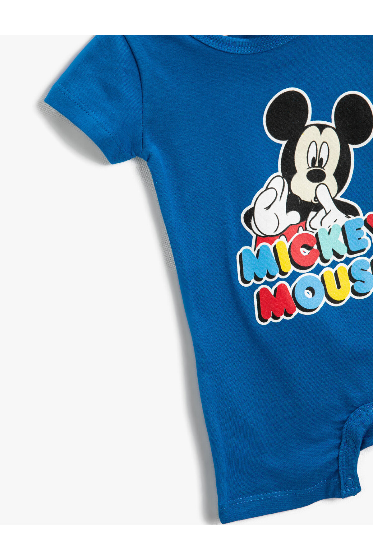 Şort Tulum Düğmeli Kısa Kollu Pamuklu Mickey Mouse Baskılı Lisanslı