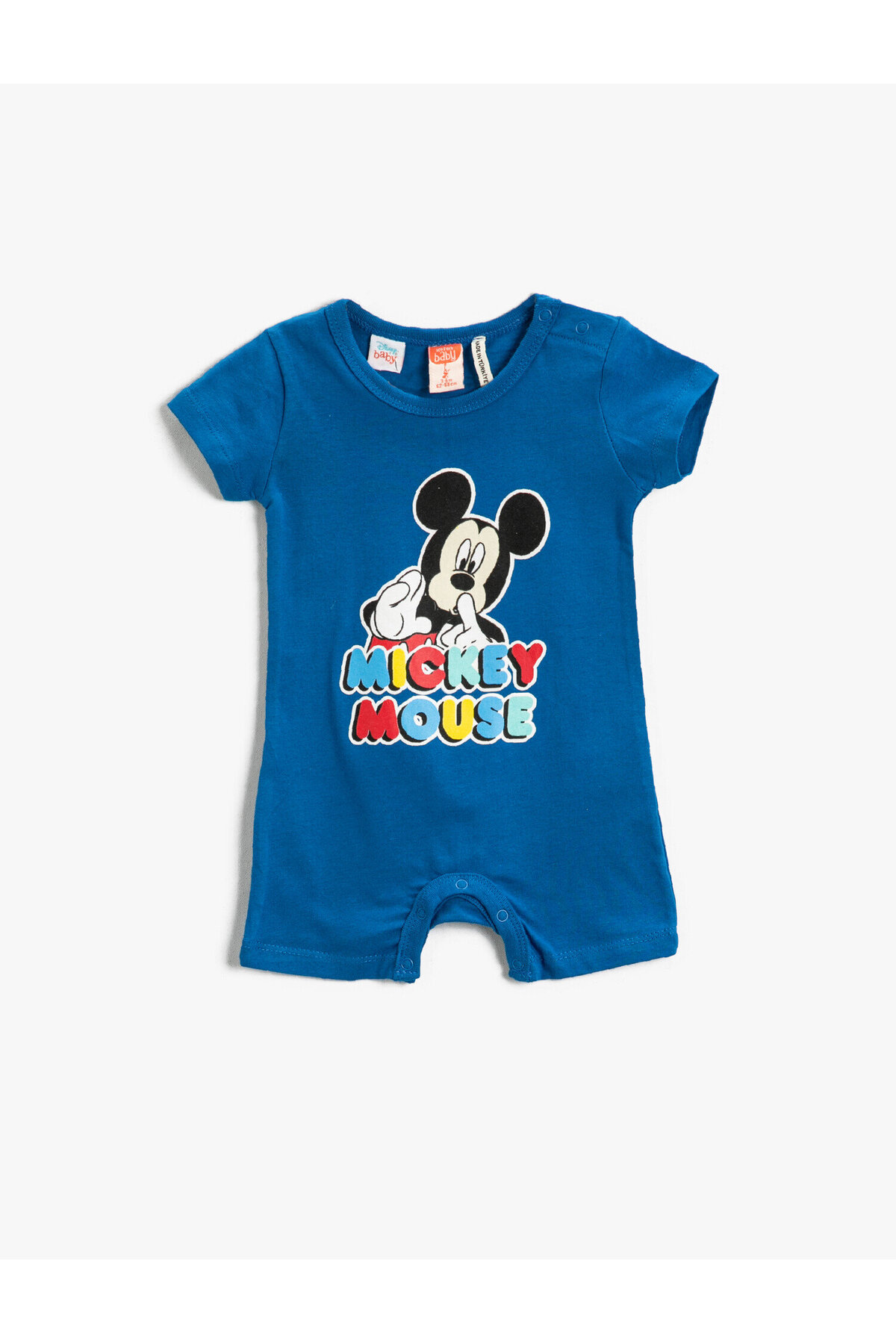 Şort Tulum Düğmeli Kısa Kollu Pamuklu Mickey Mouse Baskılı Lisanslı