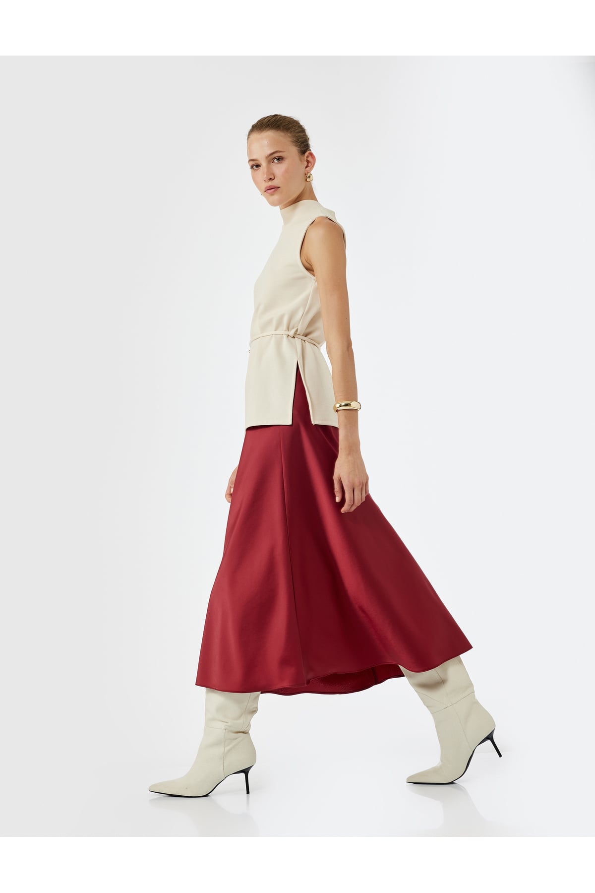 Standart Bel Regular Fit Saten Midi Etek