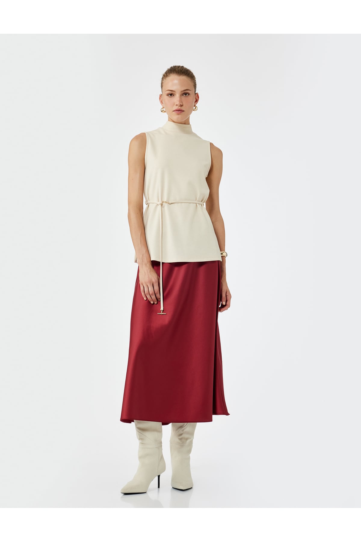 Standart Bel Regular Fit Saten Midi Etek