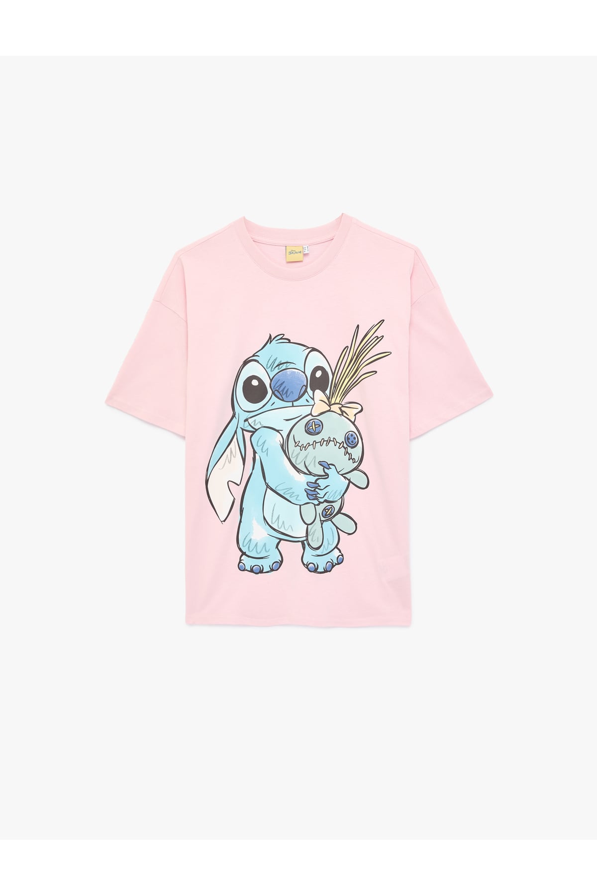Stitch Baskılı Rahat Kalıp Kısa Kollu Bisiklet Yaka Lisanslı Tişört
