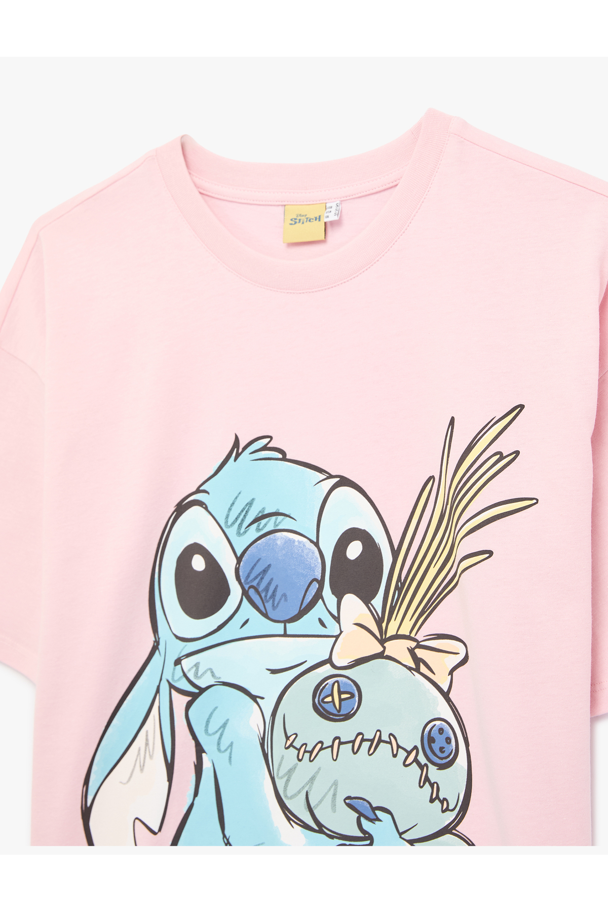 Stitch Baskılı Rahat Kalıp Kısa Kollu Bisiklet Yaka Lisanslı Tişört
