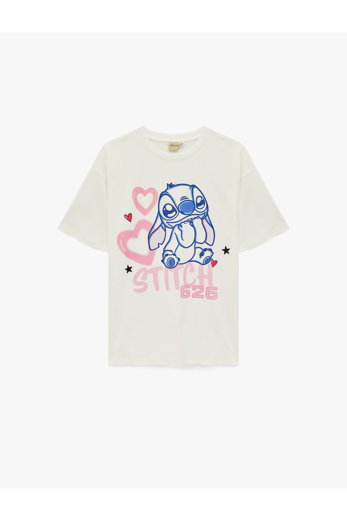 Stitch Lisanslı Kısa Kollu Bisiklet Yaka Oversize Baskılı Tişört