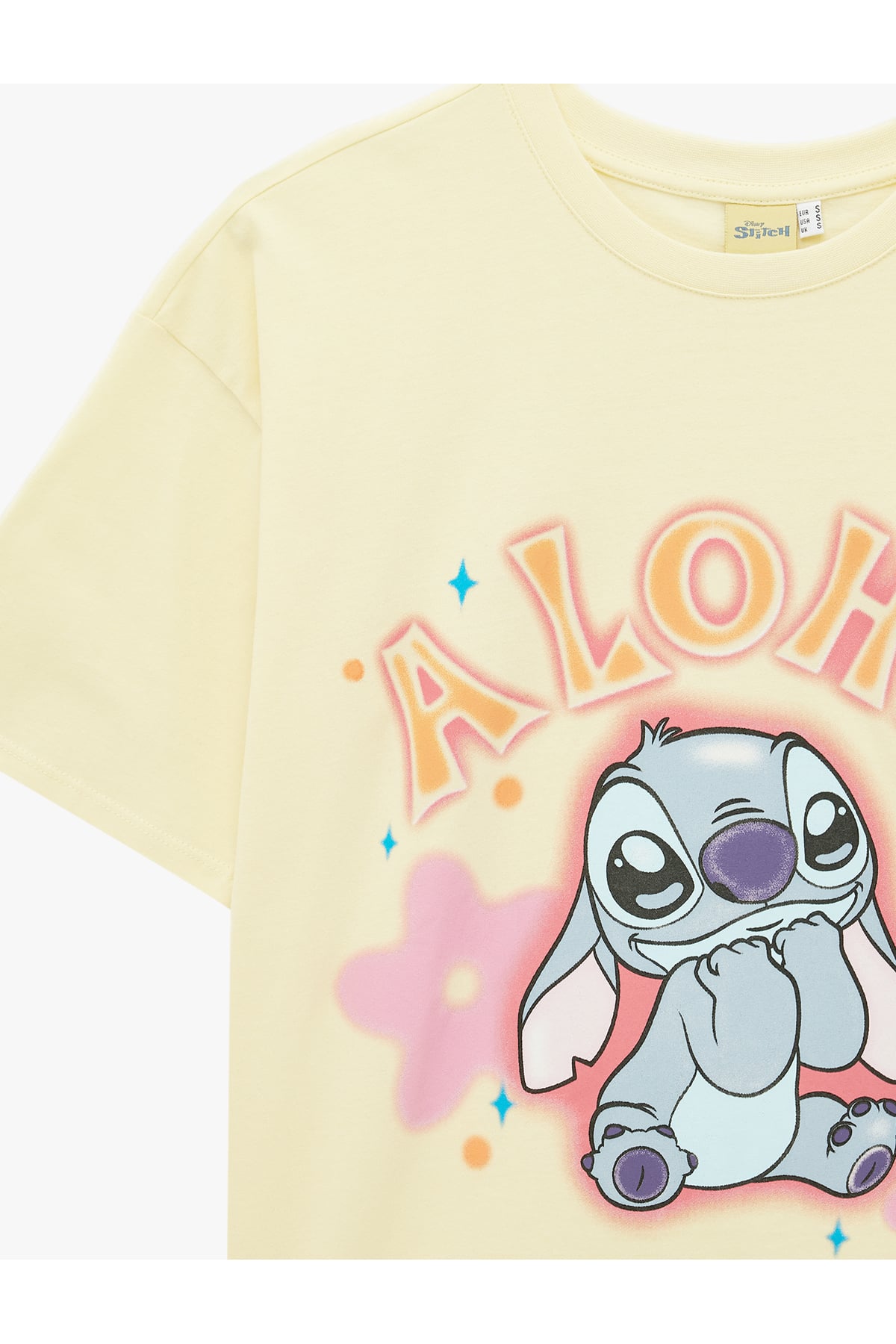 Stitch Lisanslı Kısa Kollu Bisiklet Yaka Baskılı Tişört