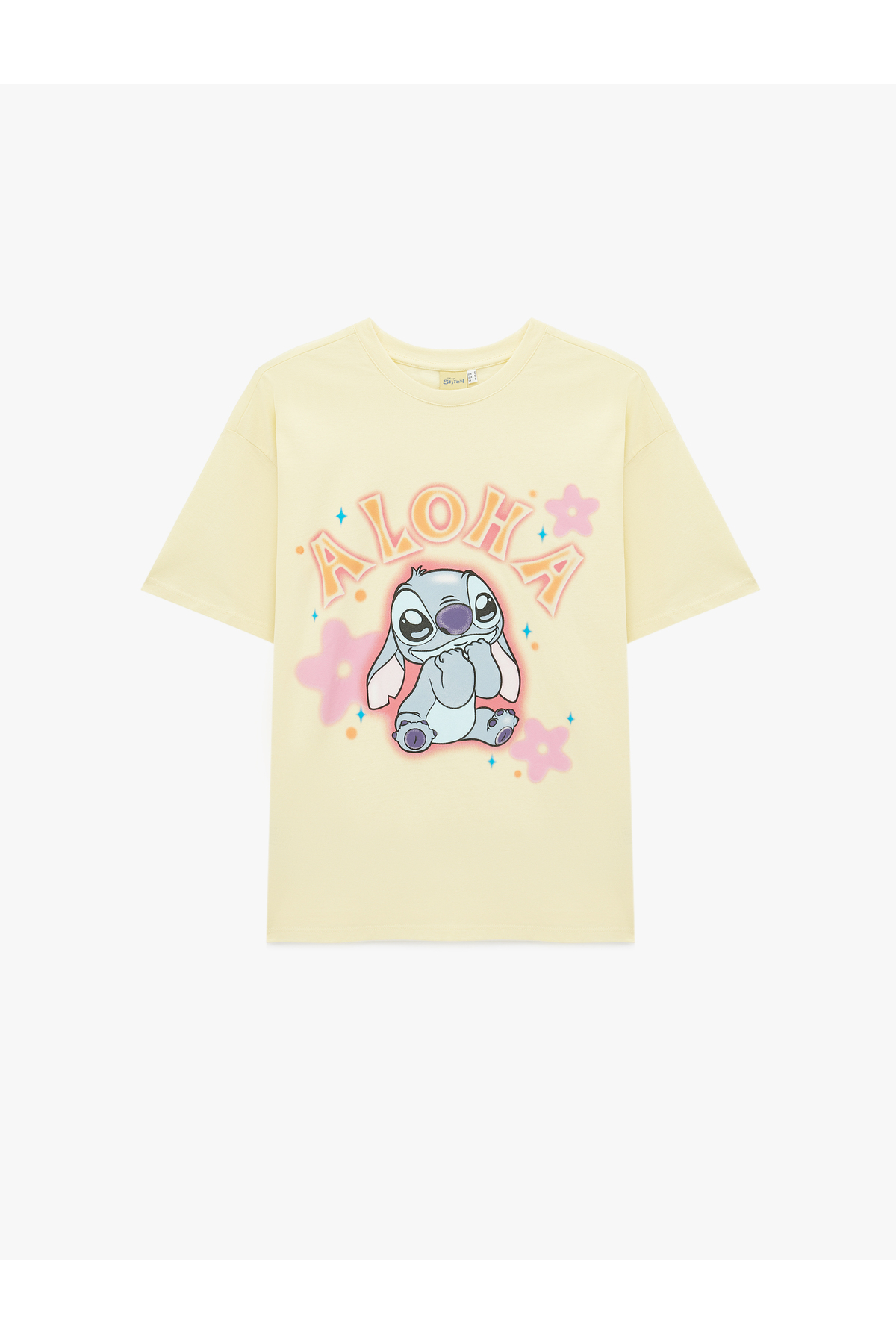 Stitch Lisanslı Kısa Kollu Bisiklet Yaka Baskılı Tişört