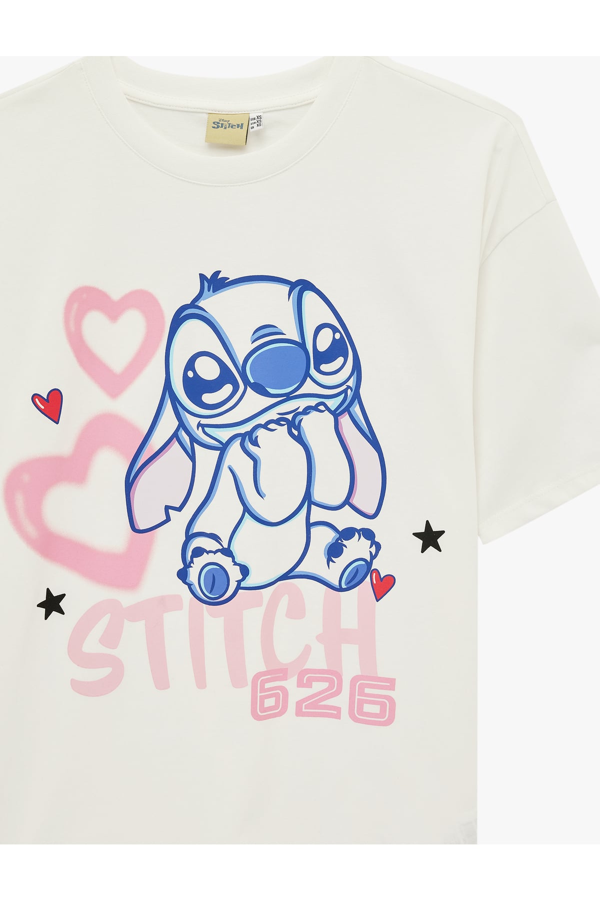 Stitch Lisanslı Kısa Kollu Bisiklet Yaka Oversize Baskılı Tişört