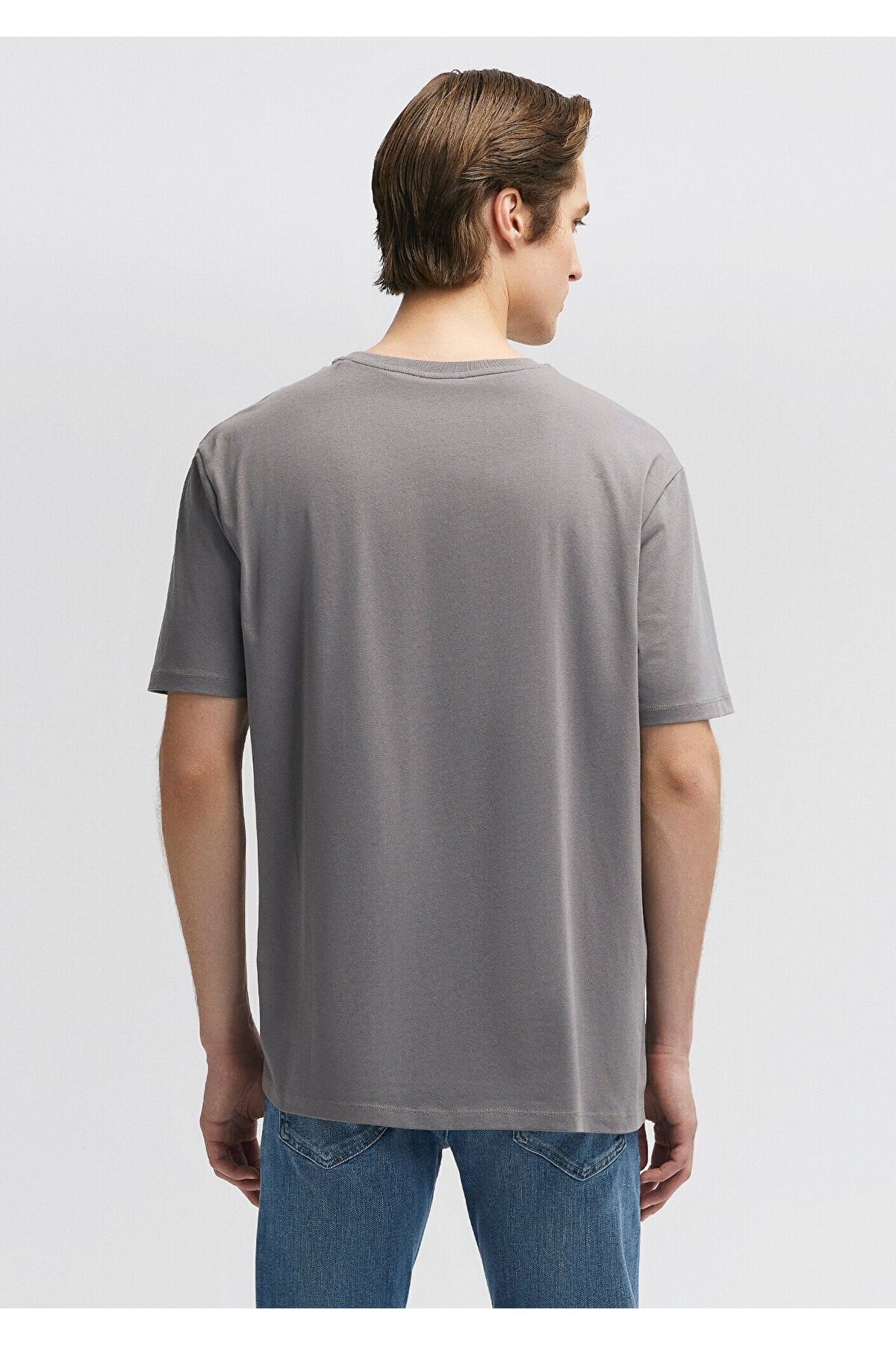 Stretch Gri Basic Tişört Loose Fit / Bol Rahat Kesim 0610136-80618