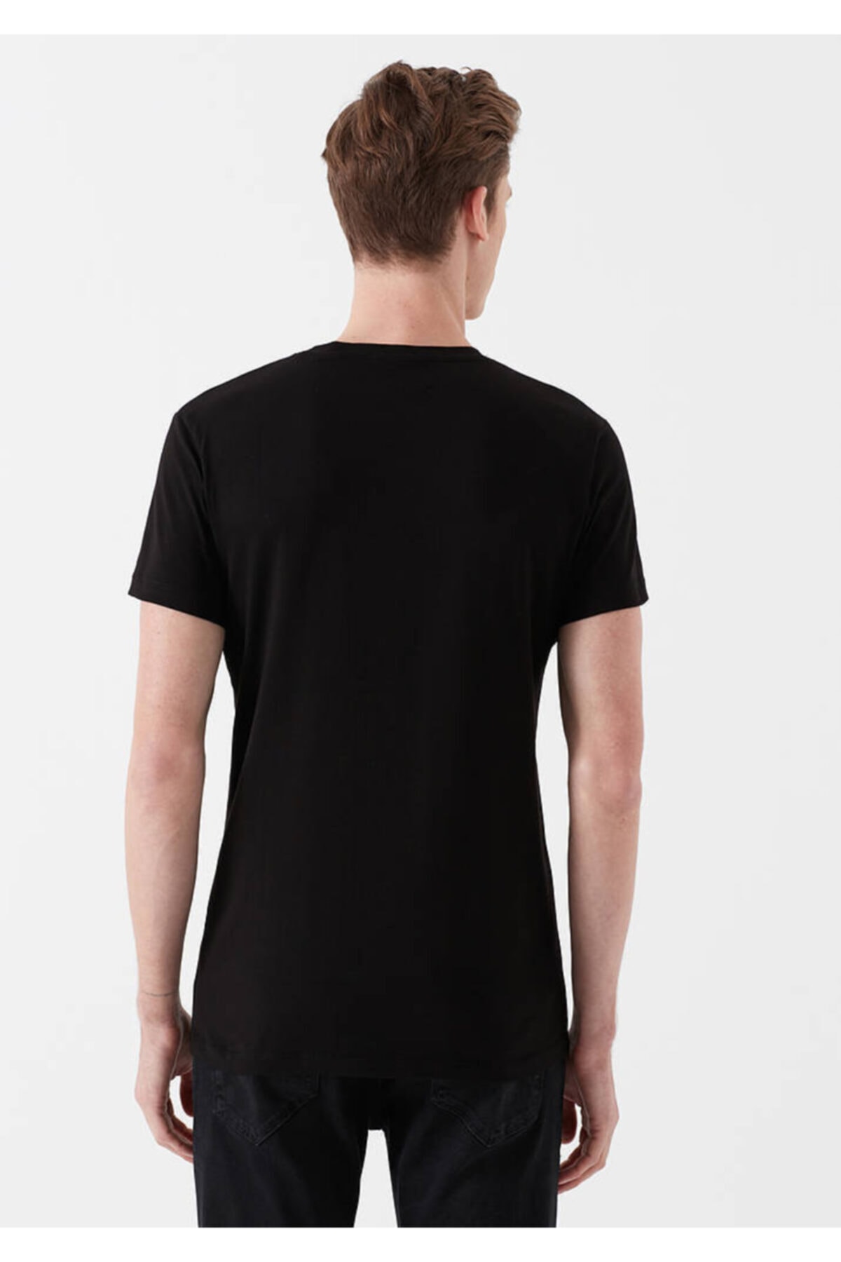 Stretch V Yaka Siyah Basic Tişört Fitted / Vücuda Oturan Kesim 061748-900