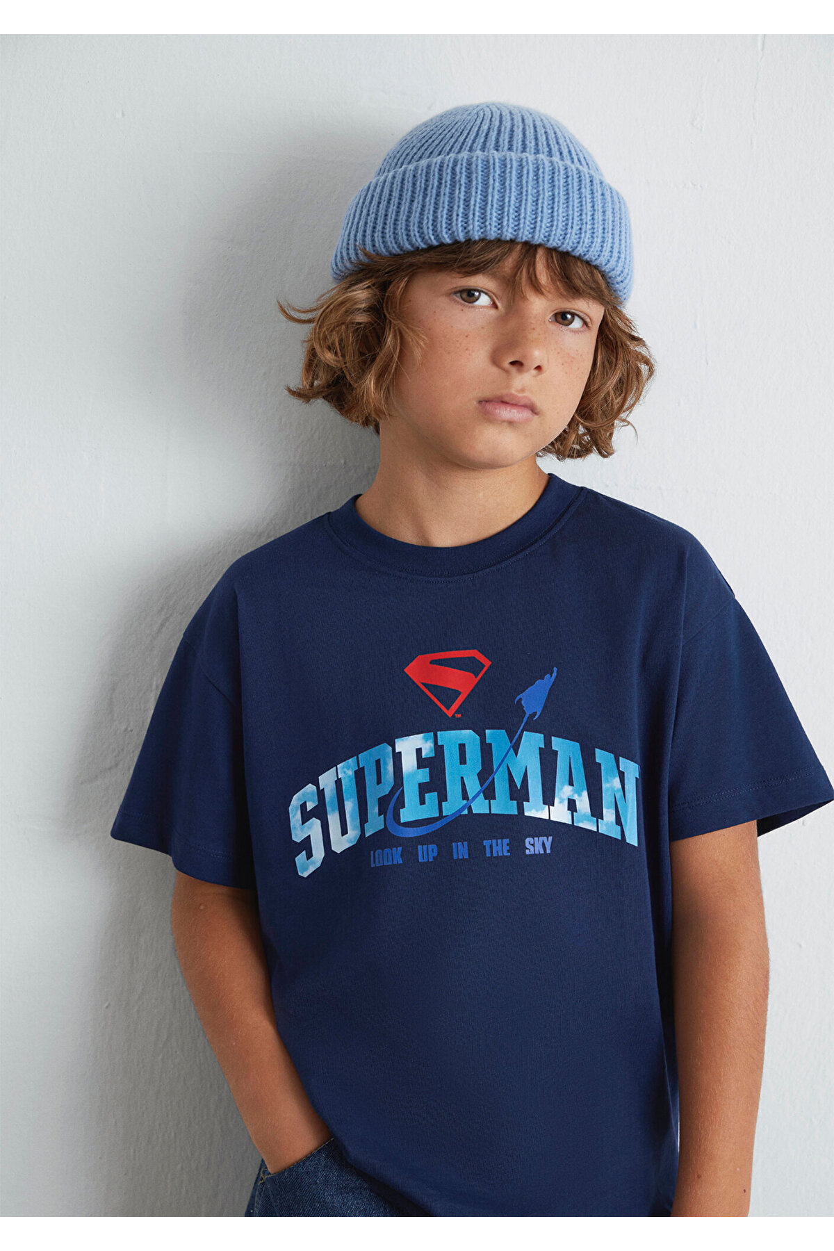 Superman Baskılı Lacivert Tişört Loose Fit / Bol Rahat Kesim 6610380-70720