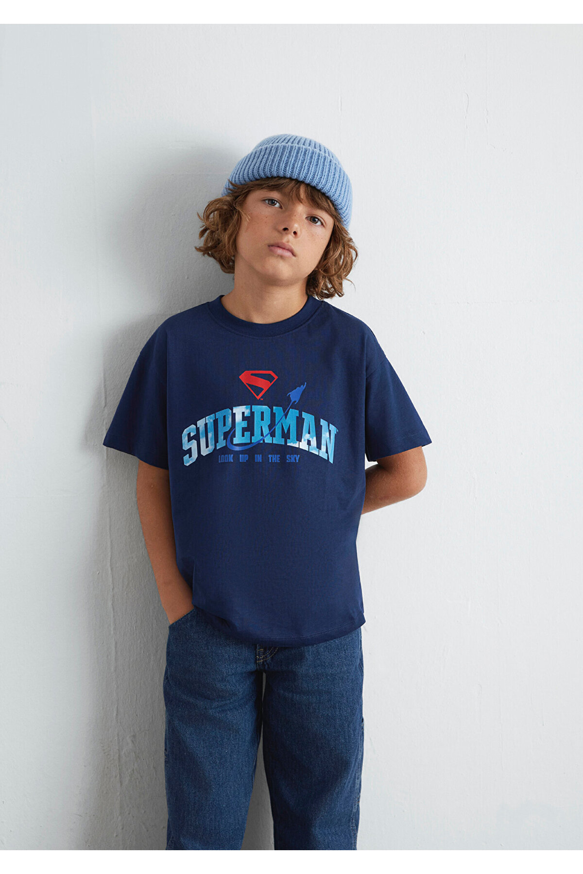 Superman Baskılı Lacivert Tişört Loose Fit / Bol Rahat Kesim 6610380-70720