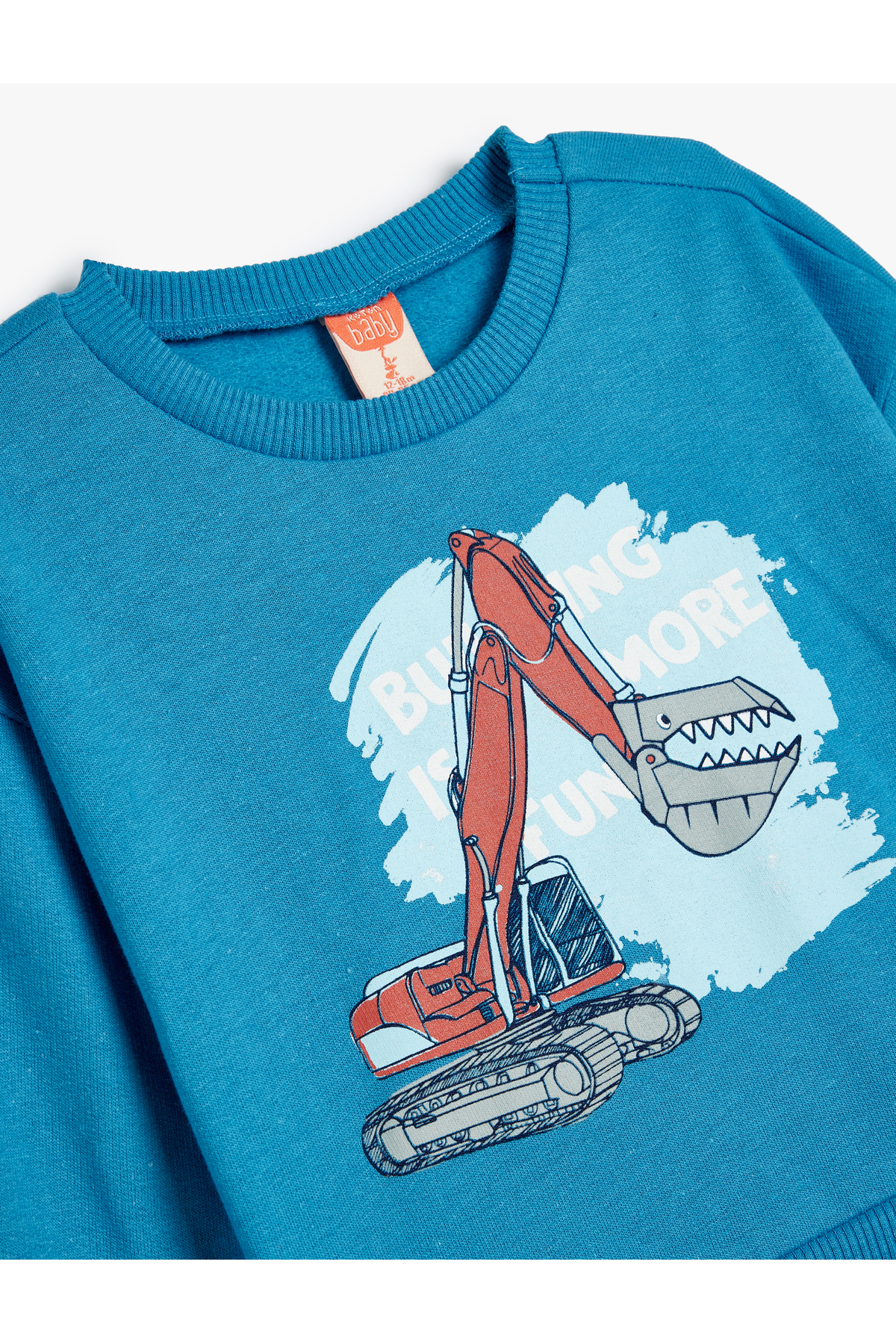 Sweatshirt Vinç Baskılı Uzun Kollu Bisiklet Yaka Şardonlu Pamuklu