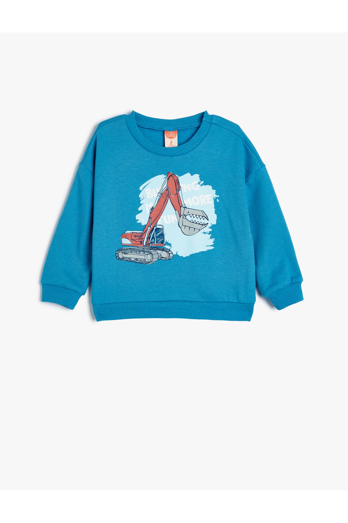 Sweatshirt Vinç Baskılı Uzun Kollu Bisiklet Yaka Şardonlu Pamuklu