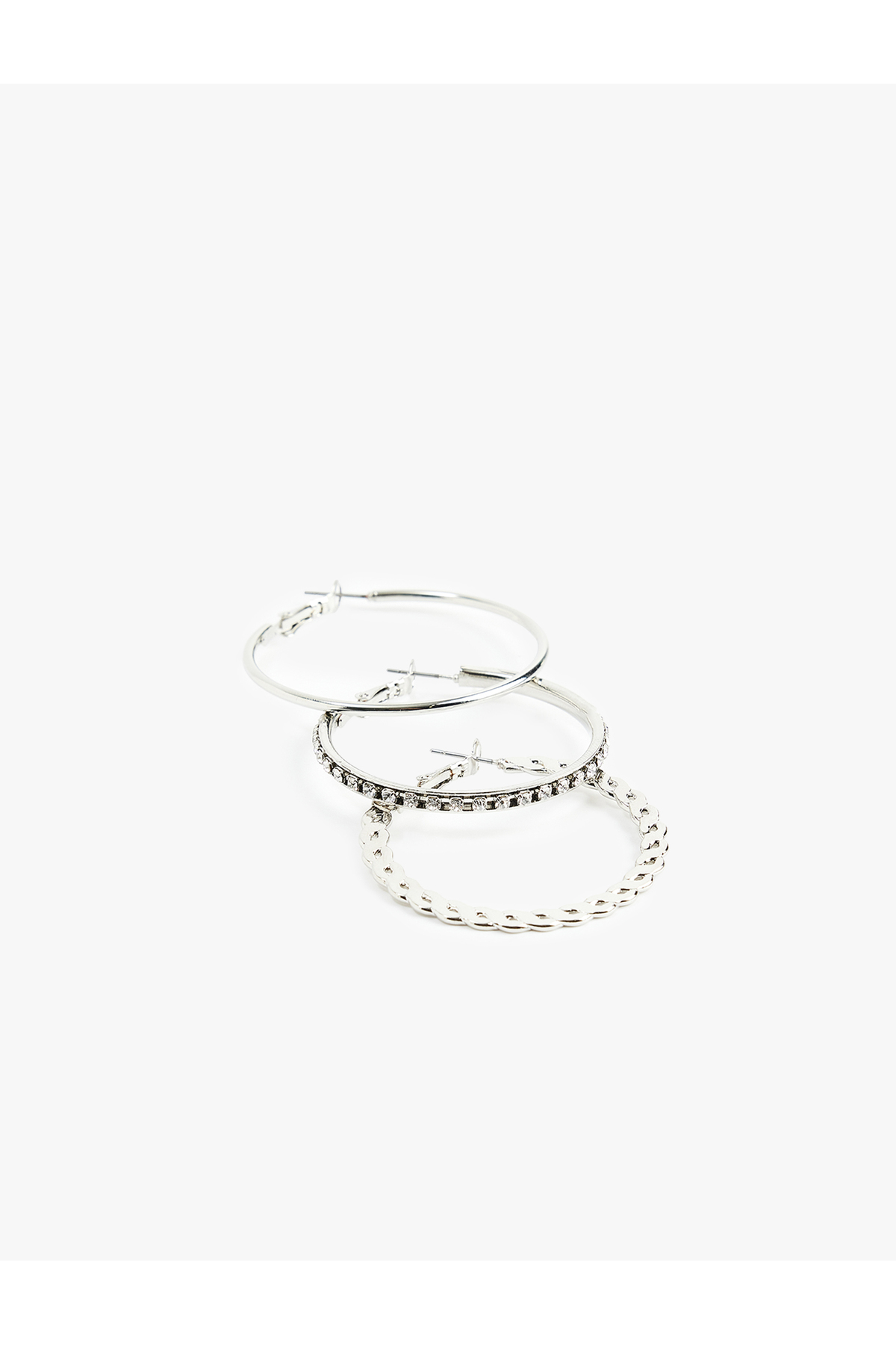 Taşlı Çelik 3'lü Halka Küpe Seti