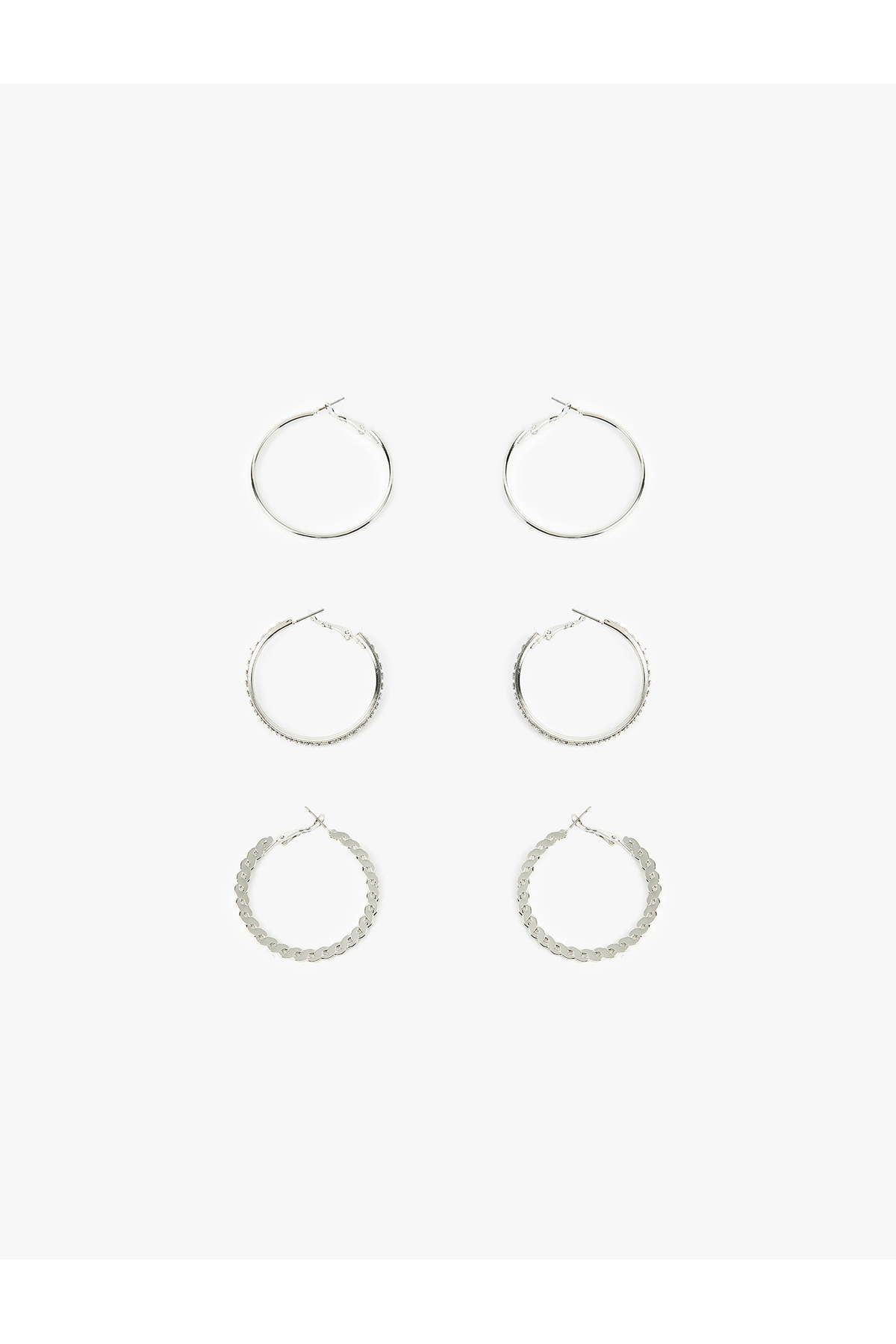 Taşlı Çelik 3'lü Halka Küpe Seti