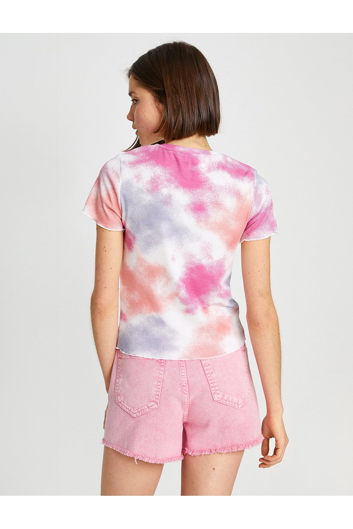Tshirt Kısa Kollu Bisiklet Yaka Batik Desenli