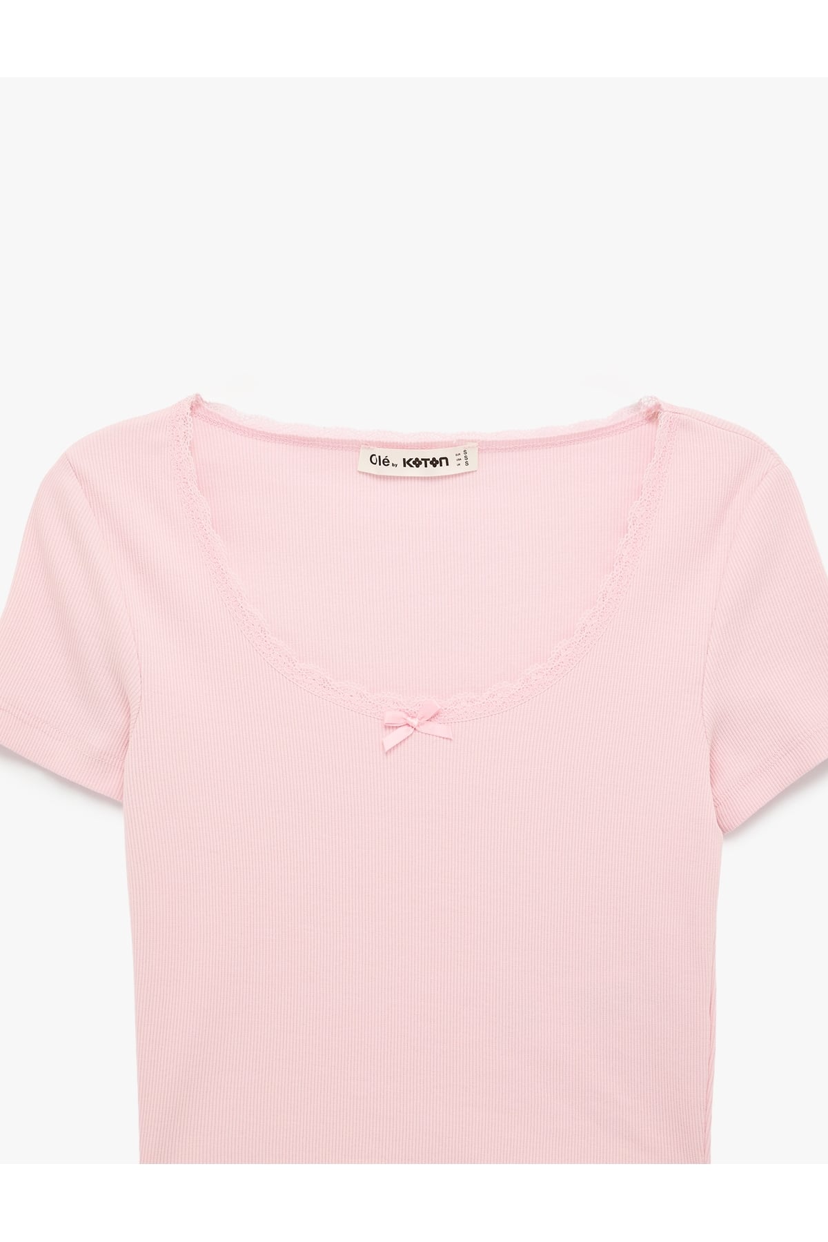 U Yaka Slim Fit Pamuklu Crop Pembe Kadın T-Shirt 6SAL10015IK