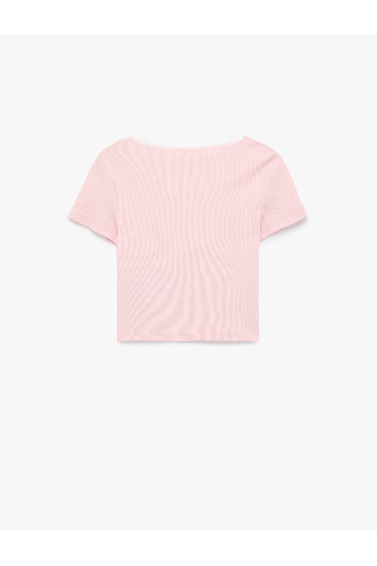 U Yaka Slim Fit Pamuklu Crop Pembe Kadın T-Shirt 6SAL10015IK