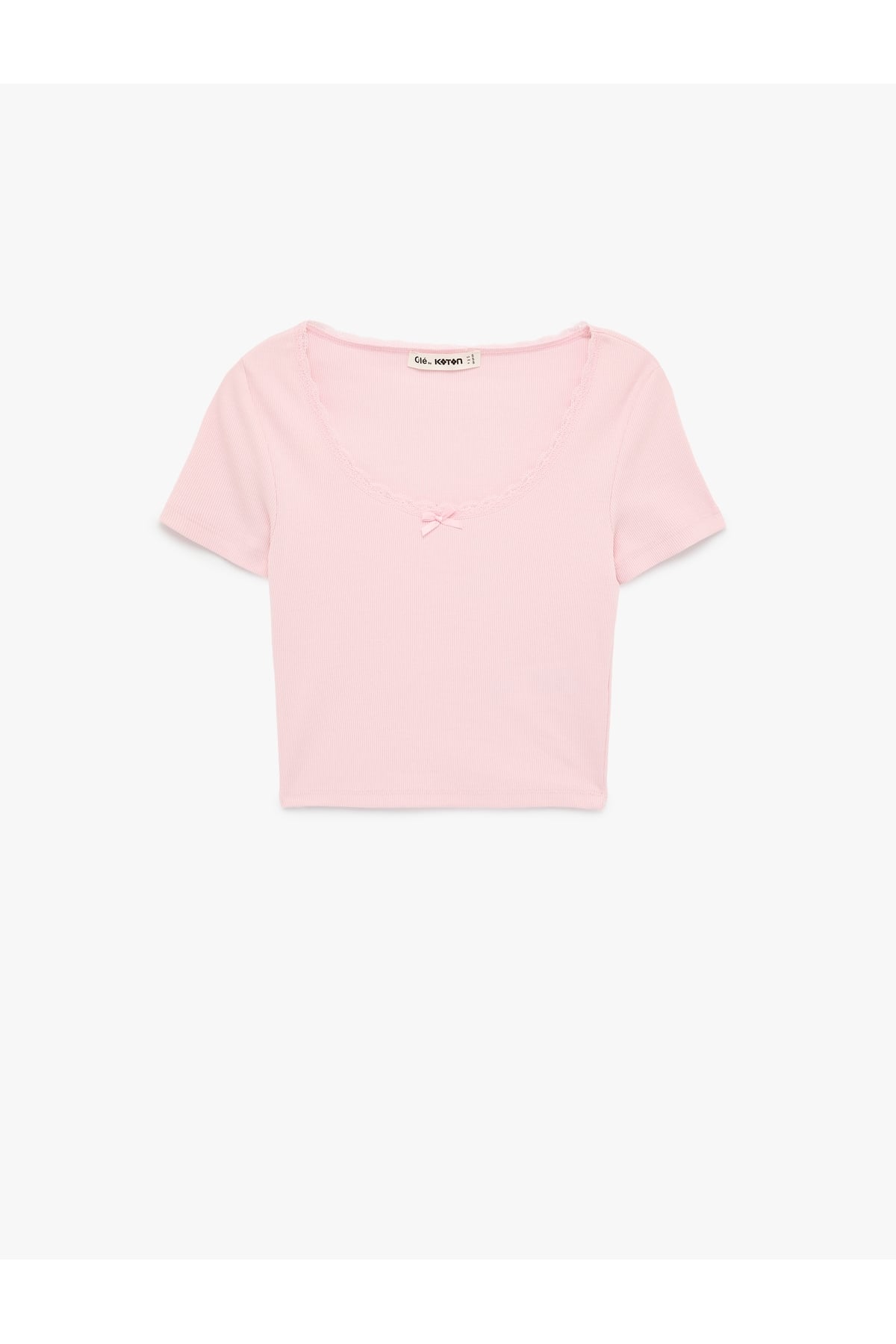 U Yaka Slim Fit Pamuklu Crop Pembe Kadın T-Shirt 6SAL10015IK