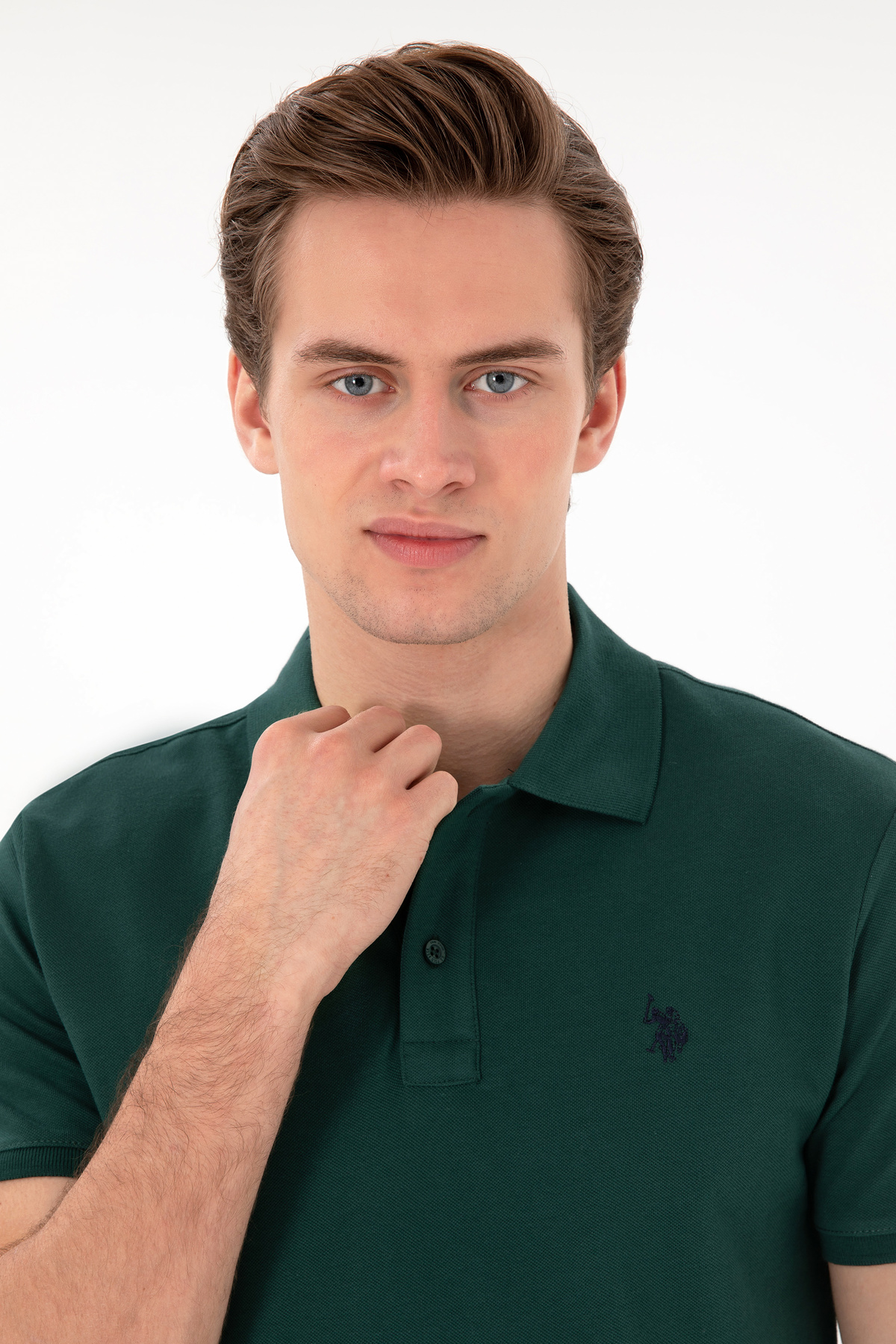 U.S. POLO ASSN. DOKUMA KUMAŞ % 100 PAMUK POLO YAKA KISA KOL YEŞİL T-SHİRT