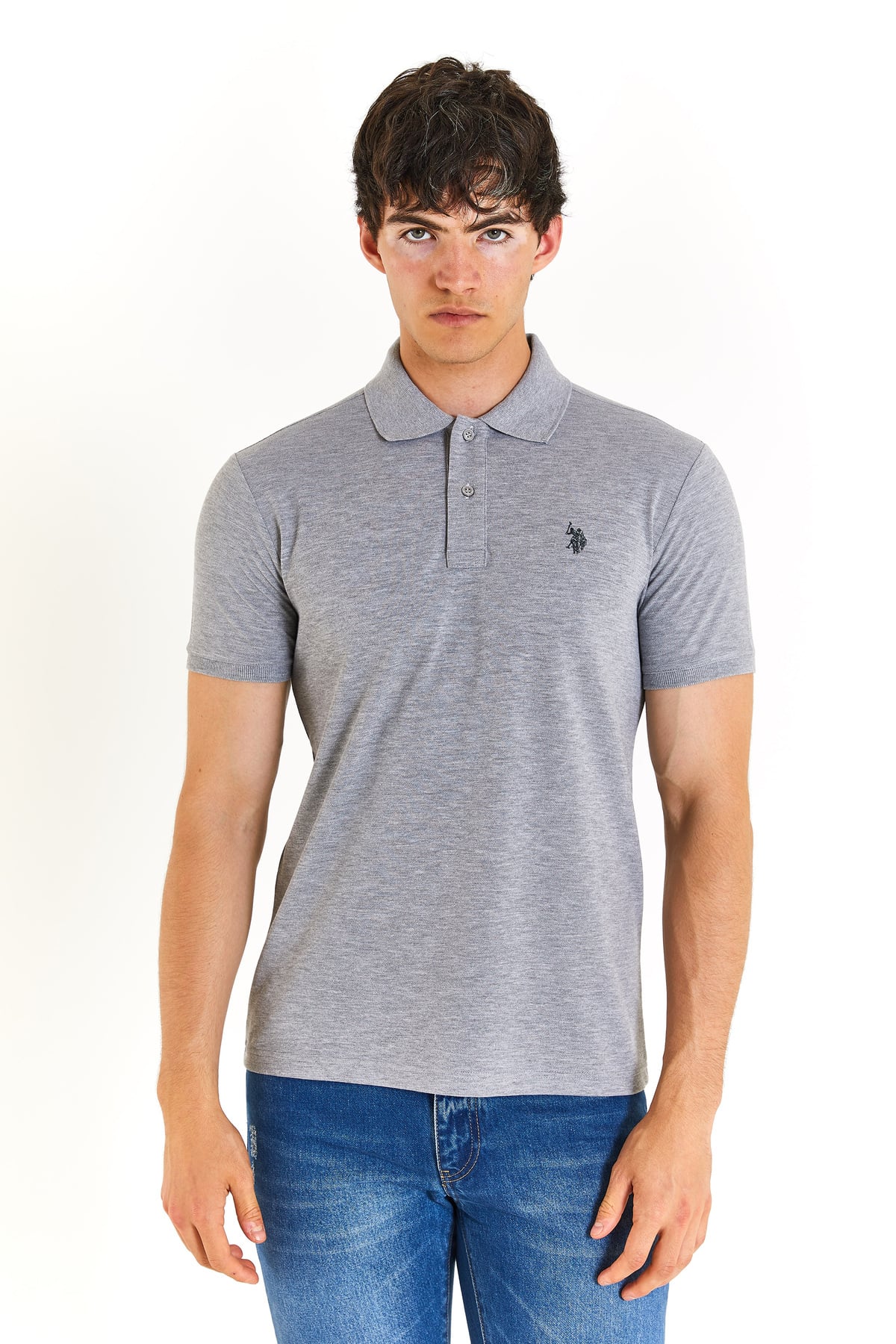 U.S. POLO ASSN. ERKEK DOKUMA POLO YAKA GRİ MELANJ T-SHİRT