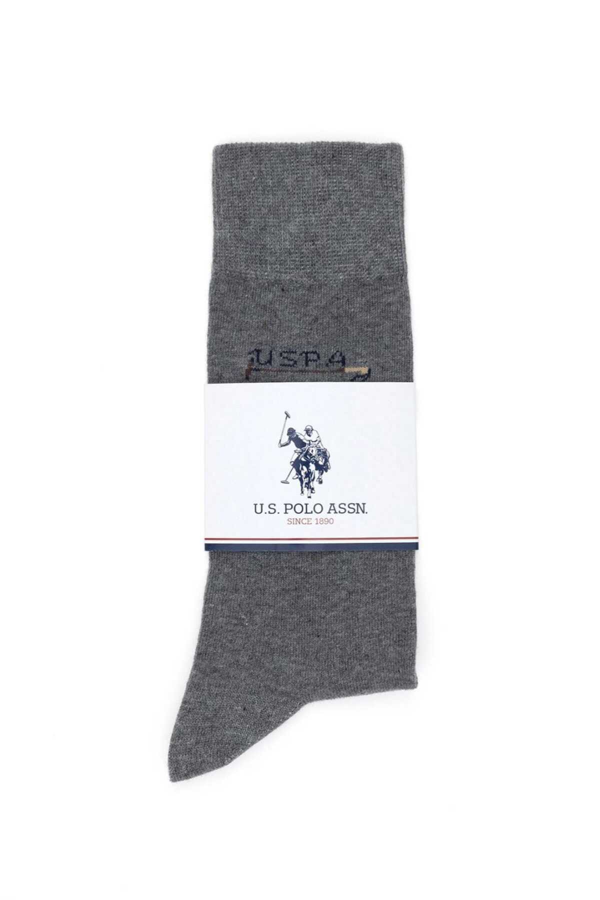 u.s. polo assn. erkek dokuma kumaş gri siyah laciveret 5 li çorap