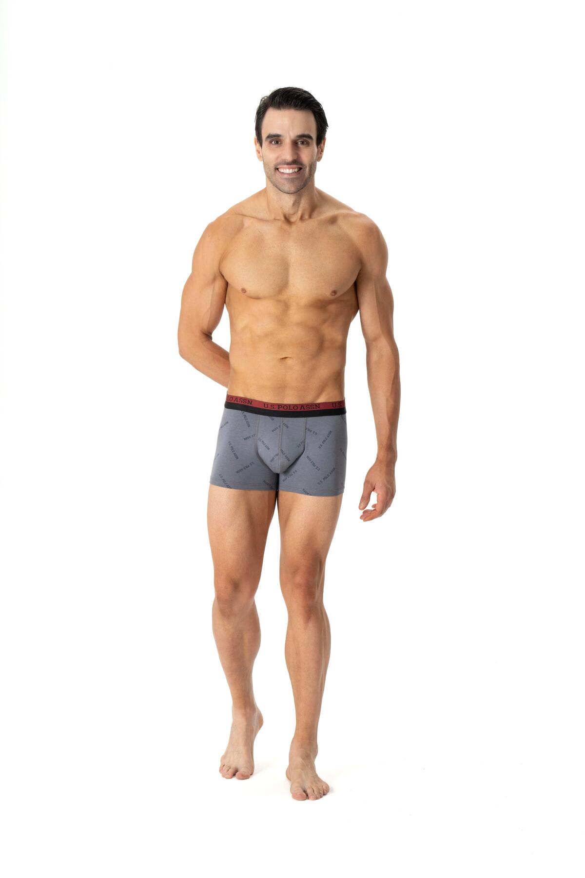 U.S. Polo Assn. 80522 Erkek Baskılı-Bordo-Siyah Modal 3 Lü Boxer