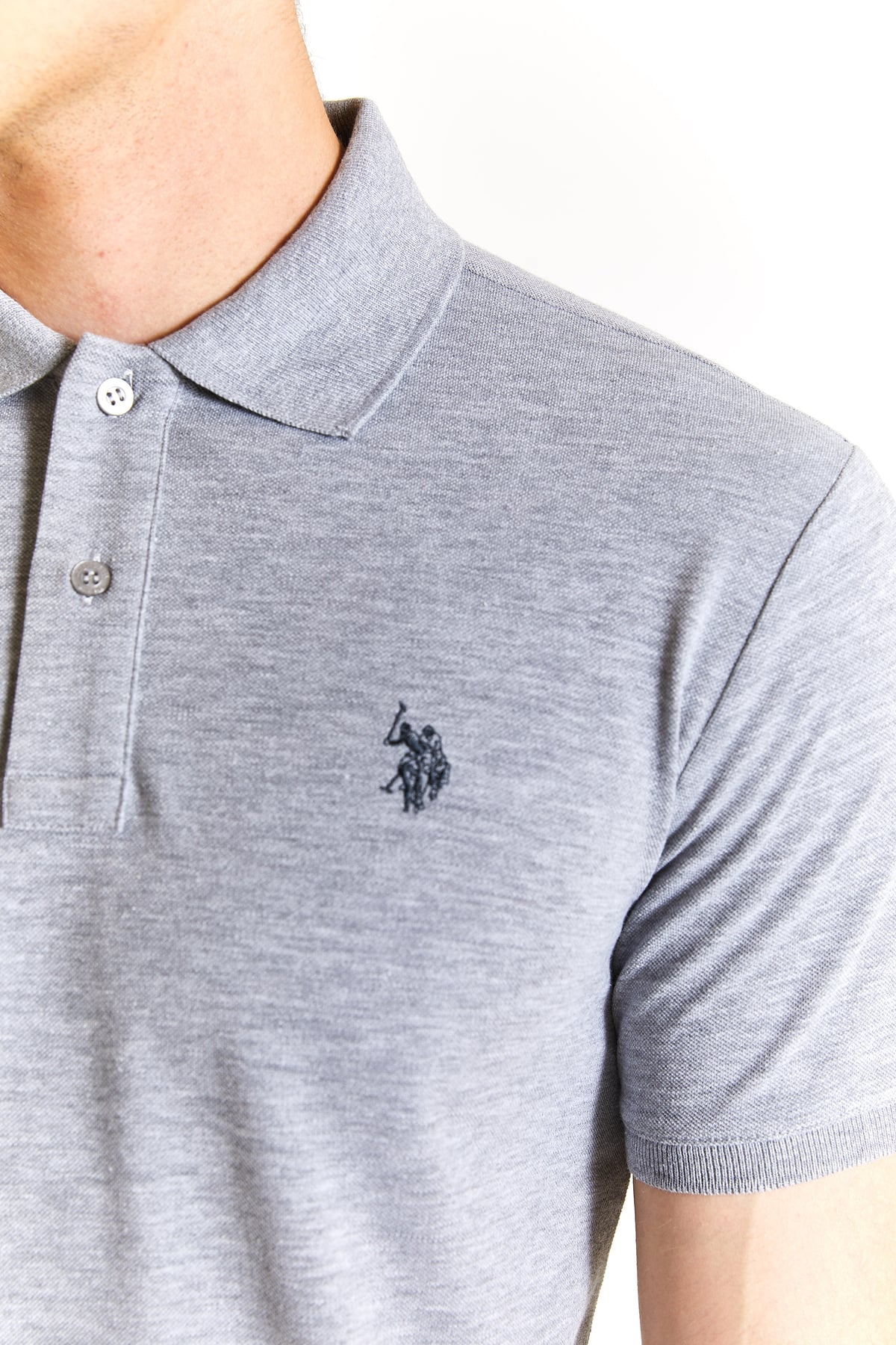 U.S. POLO ASSN. ERKEK DOKUMA POLO YAKA GRİ MELANJ T-SHİRT