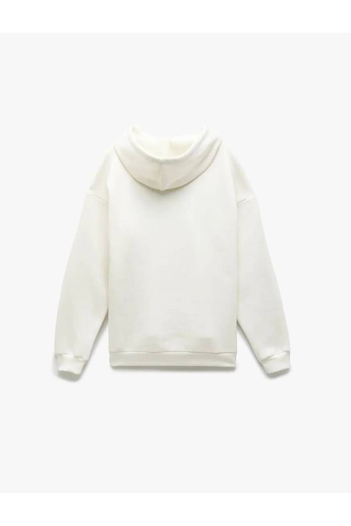 Üç İplik Şardonlu Kolej Nakış Detaylı Kapüşonlu Oversize Sweatshirt
