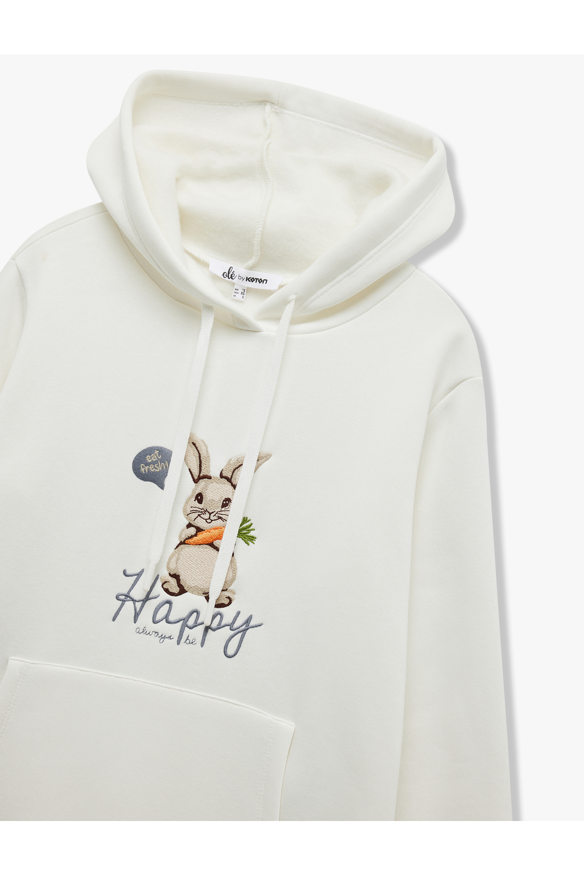 Üç İplik Şardonlu Nakış Detaylı Kanguru Cepli Kapüşonlu Sweatshirt