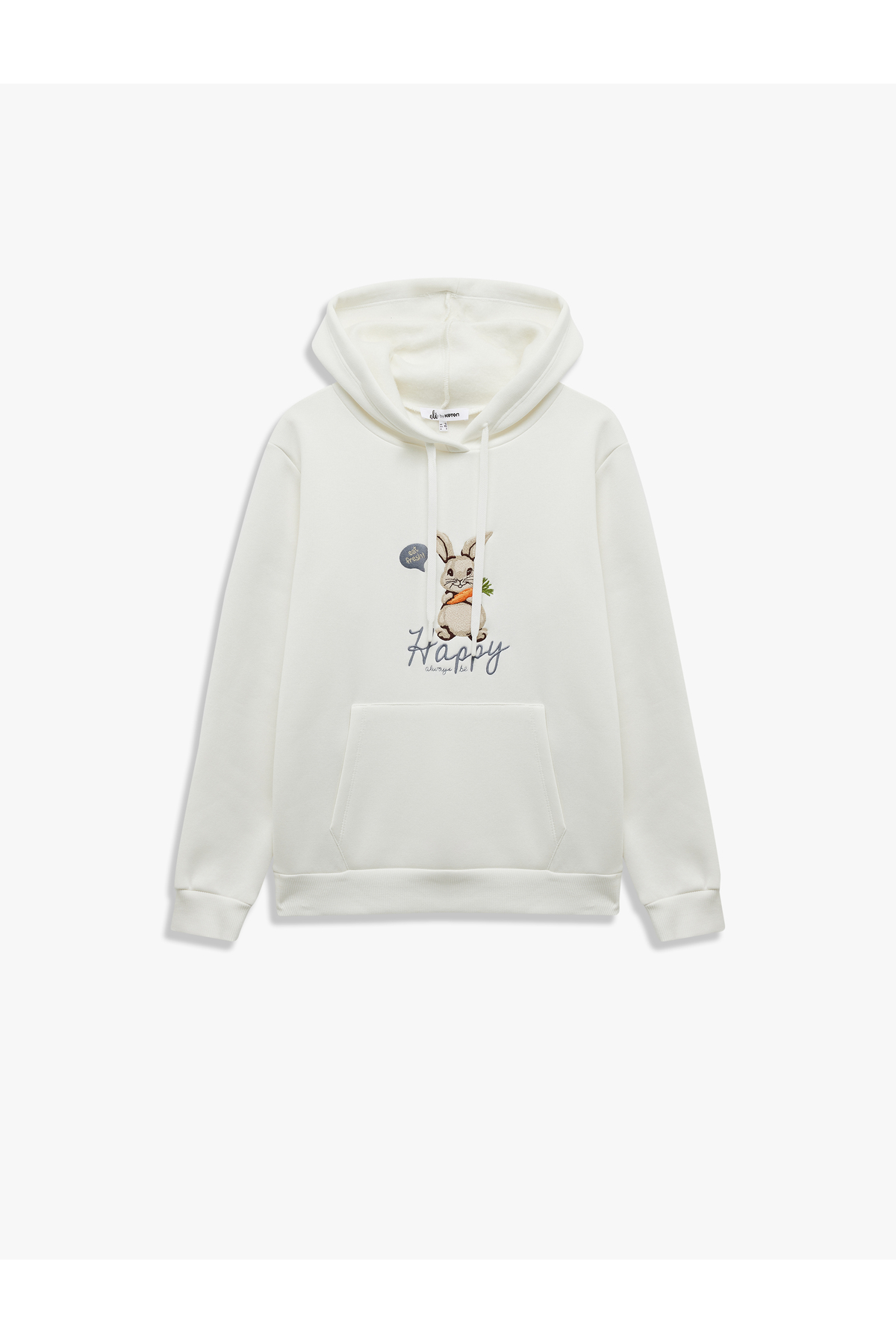 Üç İplik Şardonlu Nakış Detaylı Kanguru Cepli Kapüşonlu Sweatshirt