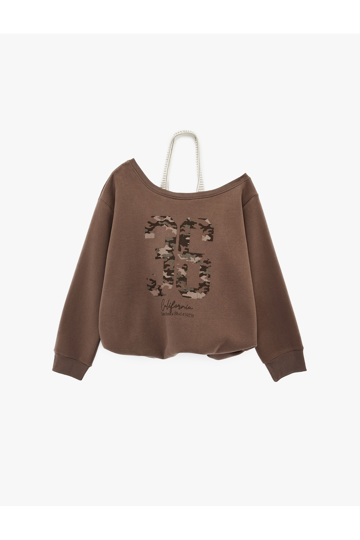 Üç İplik Şardonlu Uzun Kollu Baskılı Halter Yaka Sweatshirt