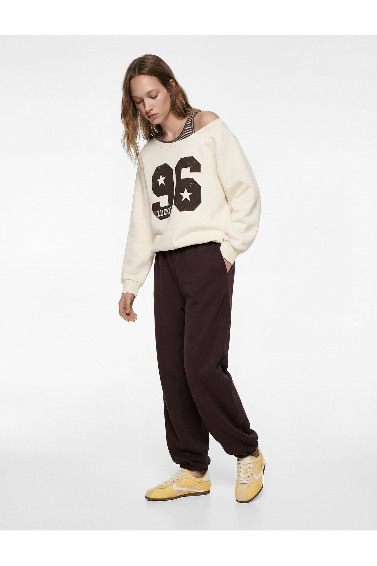 Üç İplik Şardonlu Uzun Kollu Baskılı Halter Yaka Sweatshirt