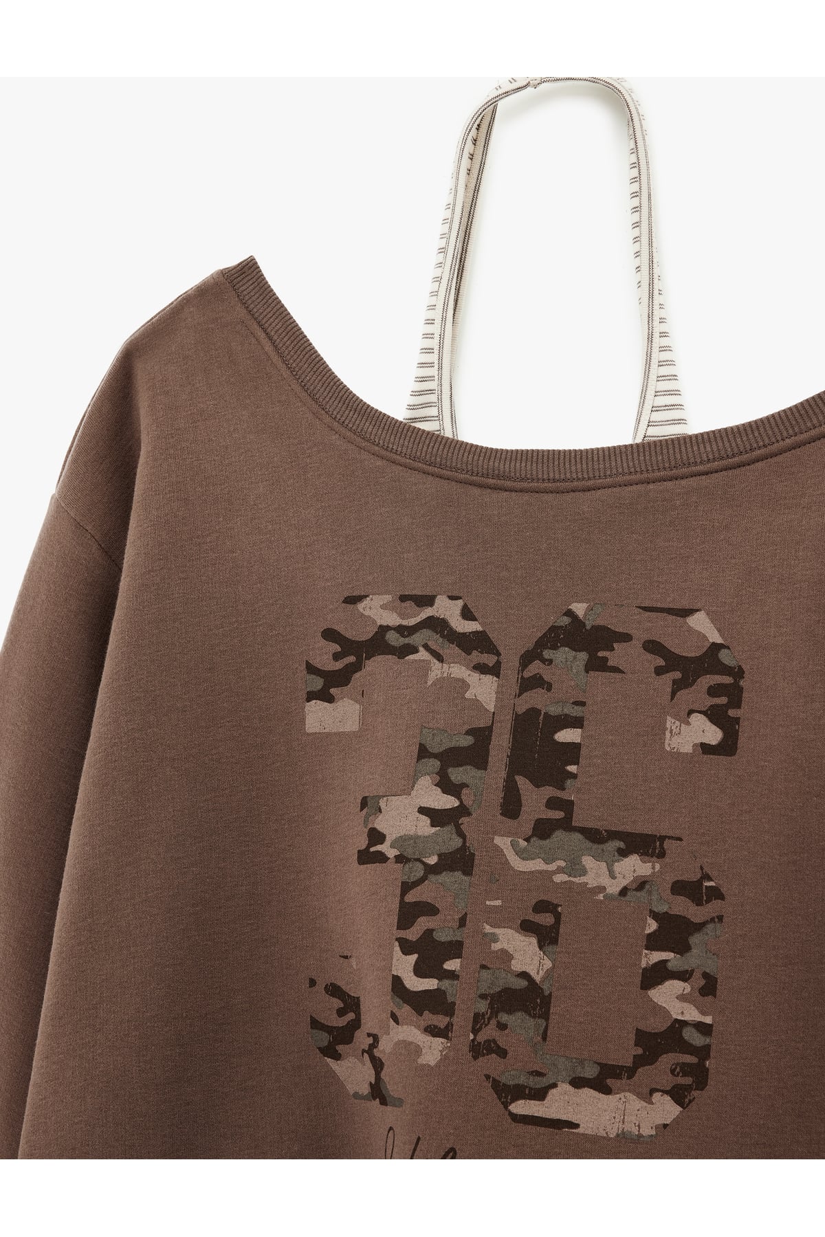 Üç İplik Şardonlu Uzun Kollu Baskılı Halter Yaka Sweatshirt