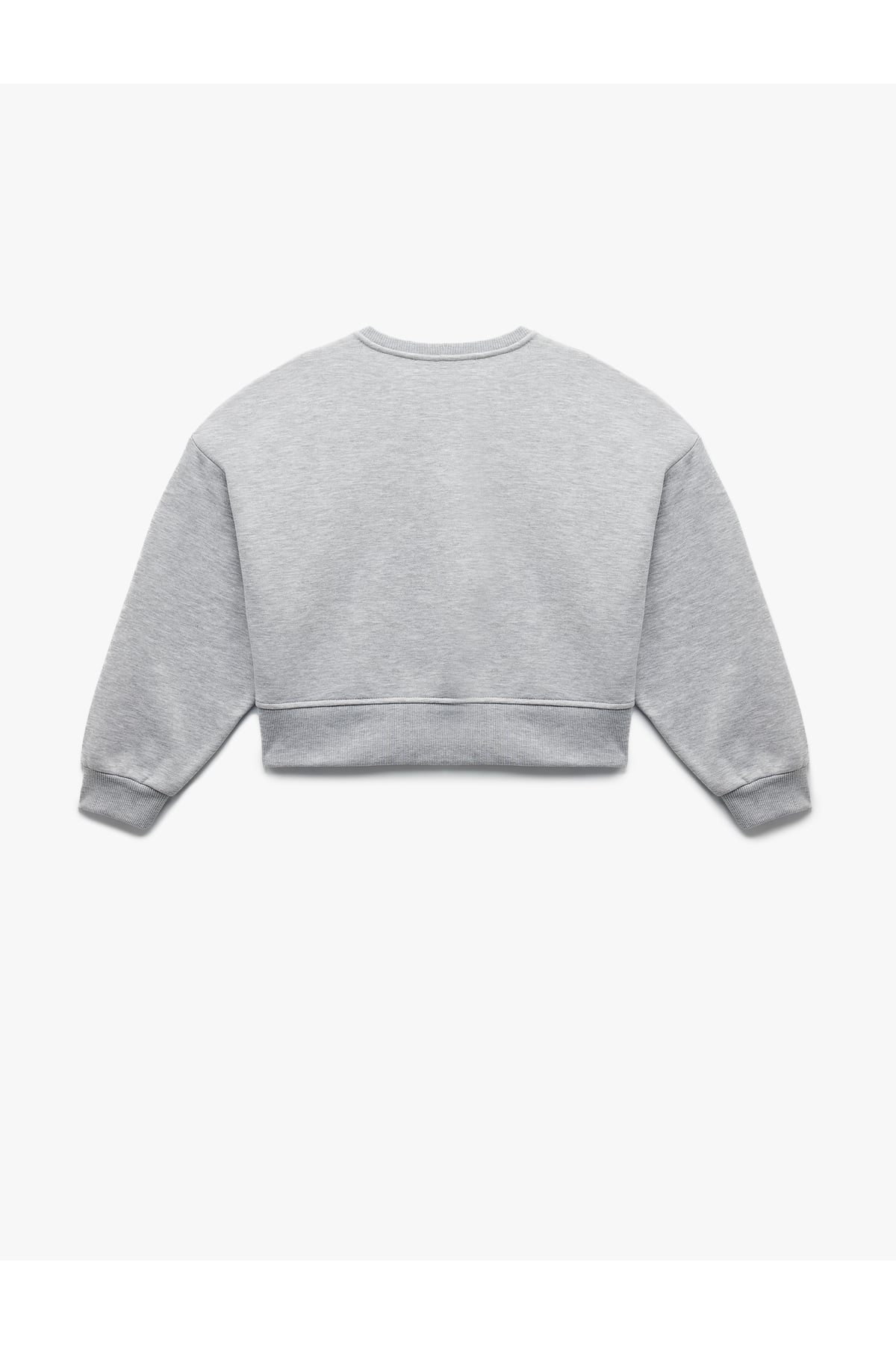Üç İplik Şardonlu Uzun Kollu Bisiklet Yaka Nakışlı Crop Sweatshirt