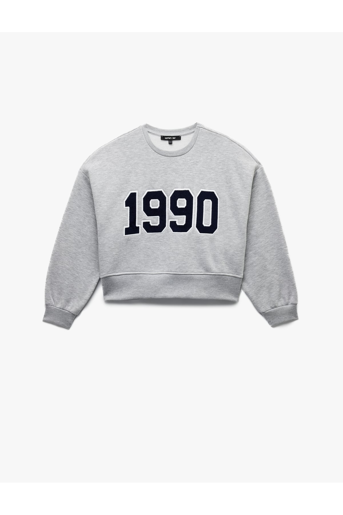 Üç İplik Şardonlu Uzun Kollu Bisiklet Yaka Nakışlı Crop Sweatshirt