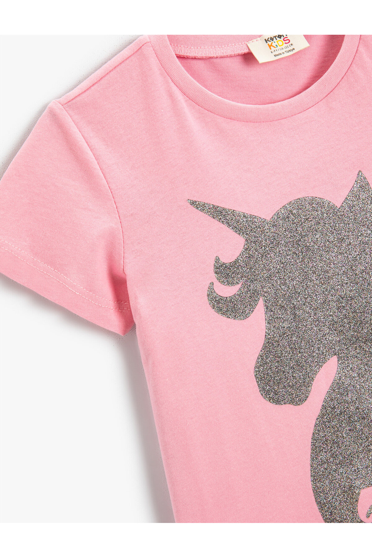 Unicorn Baskılı Tişört Kısa Kollu Bisiklet Yaka Pamuklu