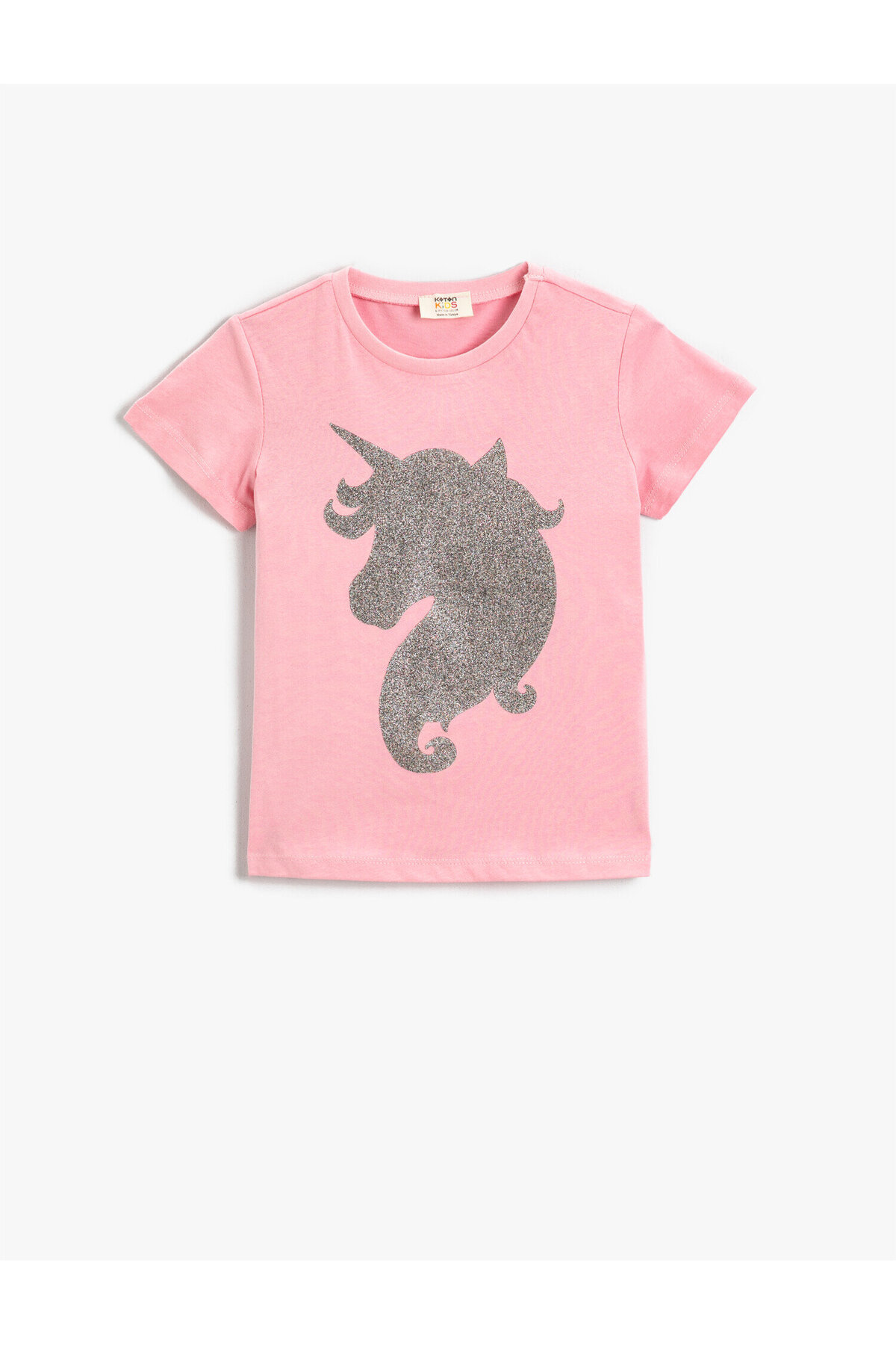 Unicorn Baskılı Tişört Kısa Kollu Bisiklet Yaka Pamuklu