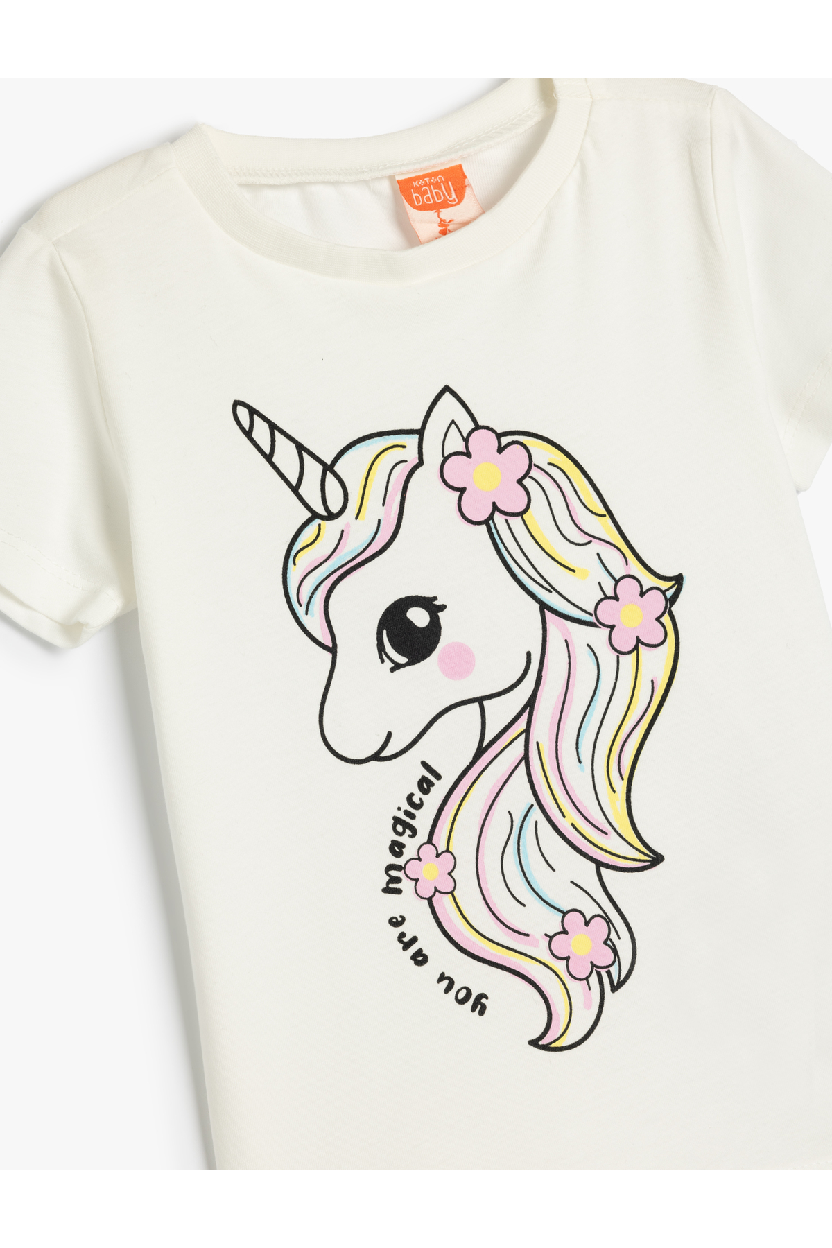 Unicorn Baskılı Tişört Uzun Kollu Bisiklet Yaka Pamuklu