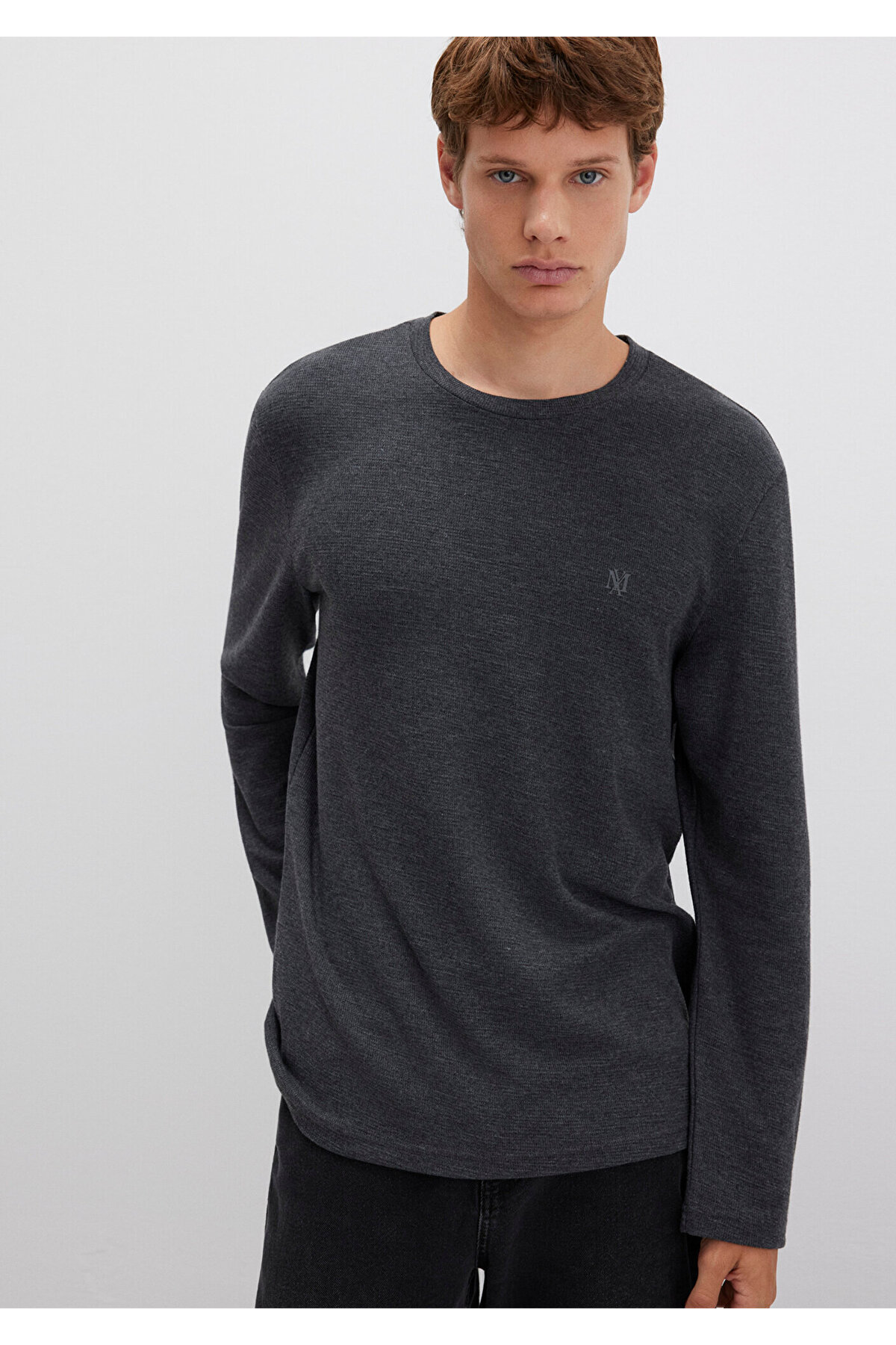 Uzun Kollu Antrasit Basic Tişört Slim Fit / Dar Kesim 065755-29758