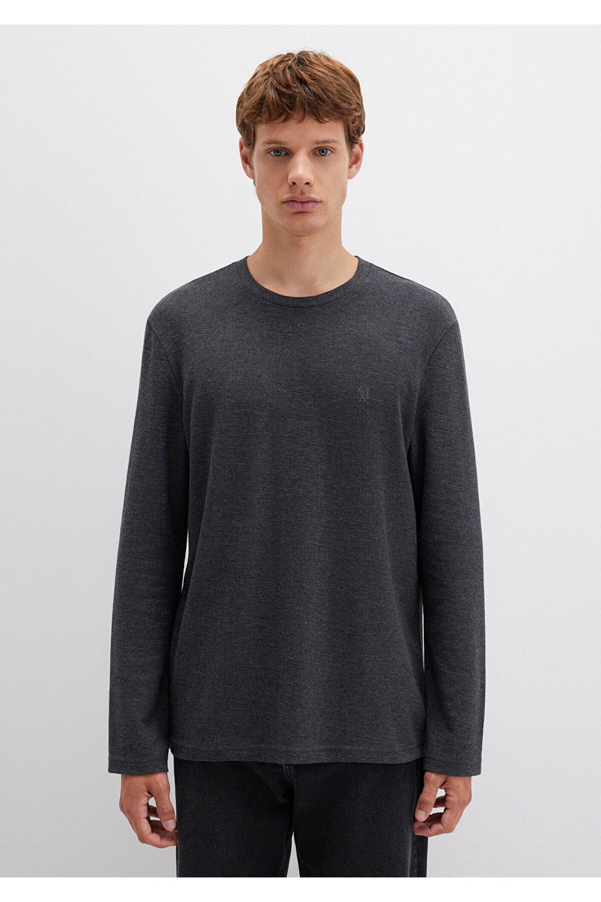 Uzun Kollu Antrasit Basic Tişört Slim Fit / Dar Kesim 065755-29758